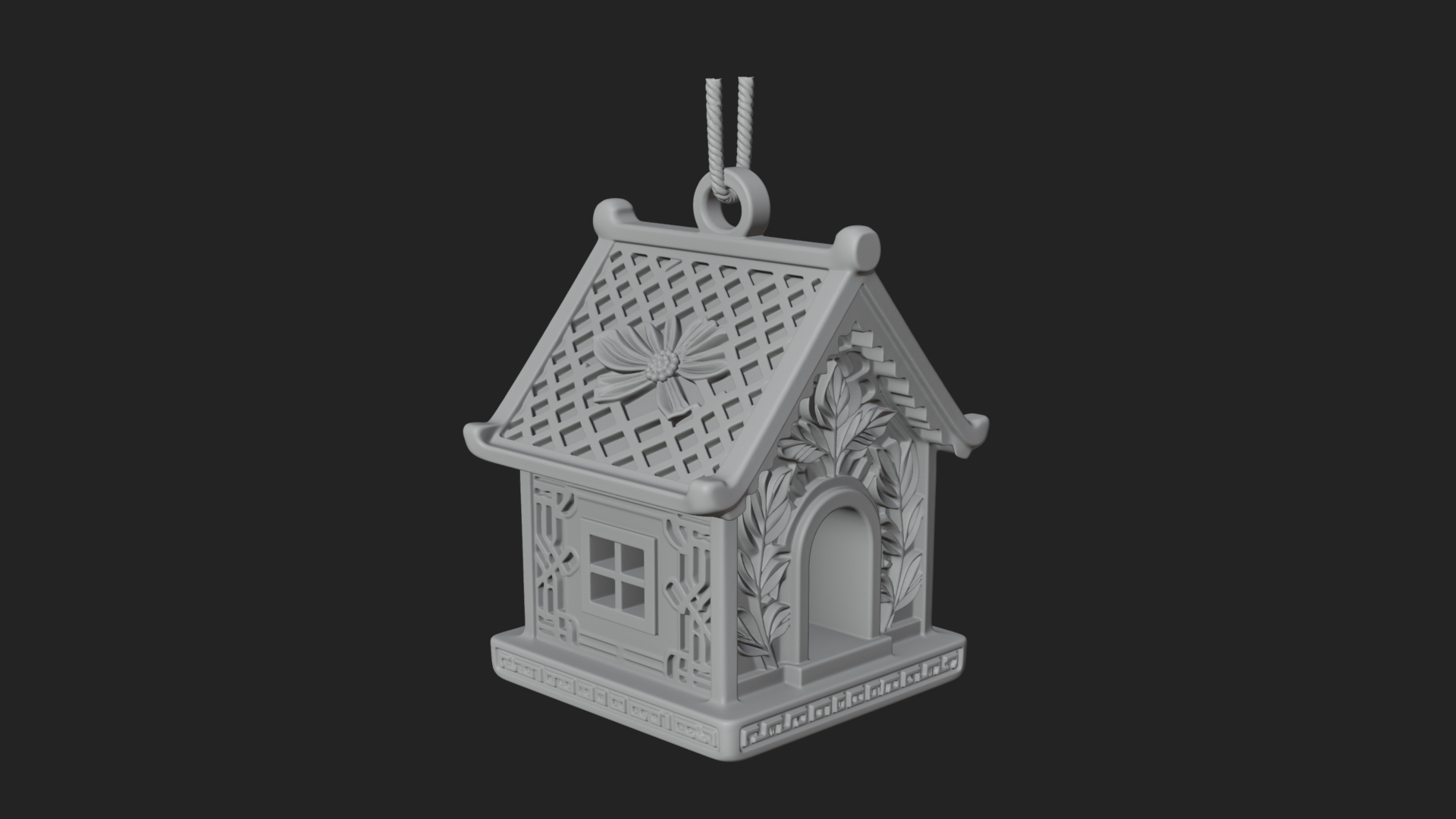 Carved Cottage Ornament Design 2 3D Print Model 3D Model