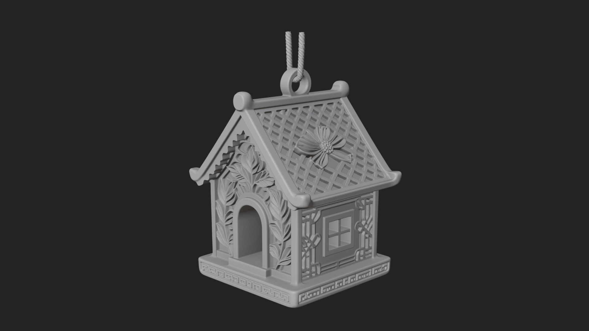 Carved Cottage Ornament Design 2 3D Print Model 3D Model