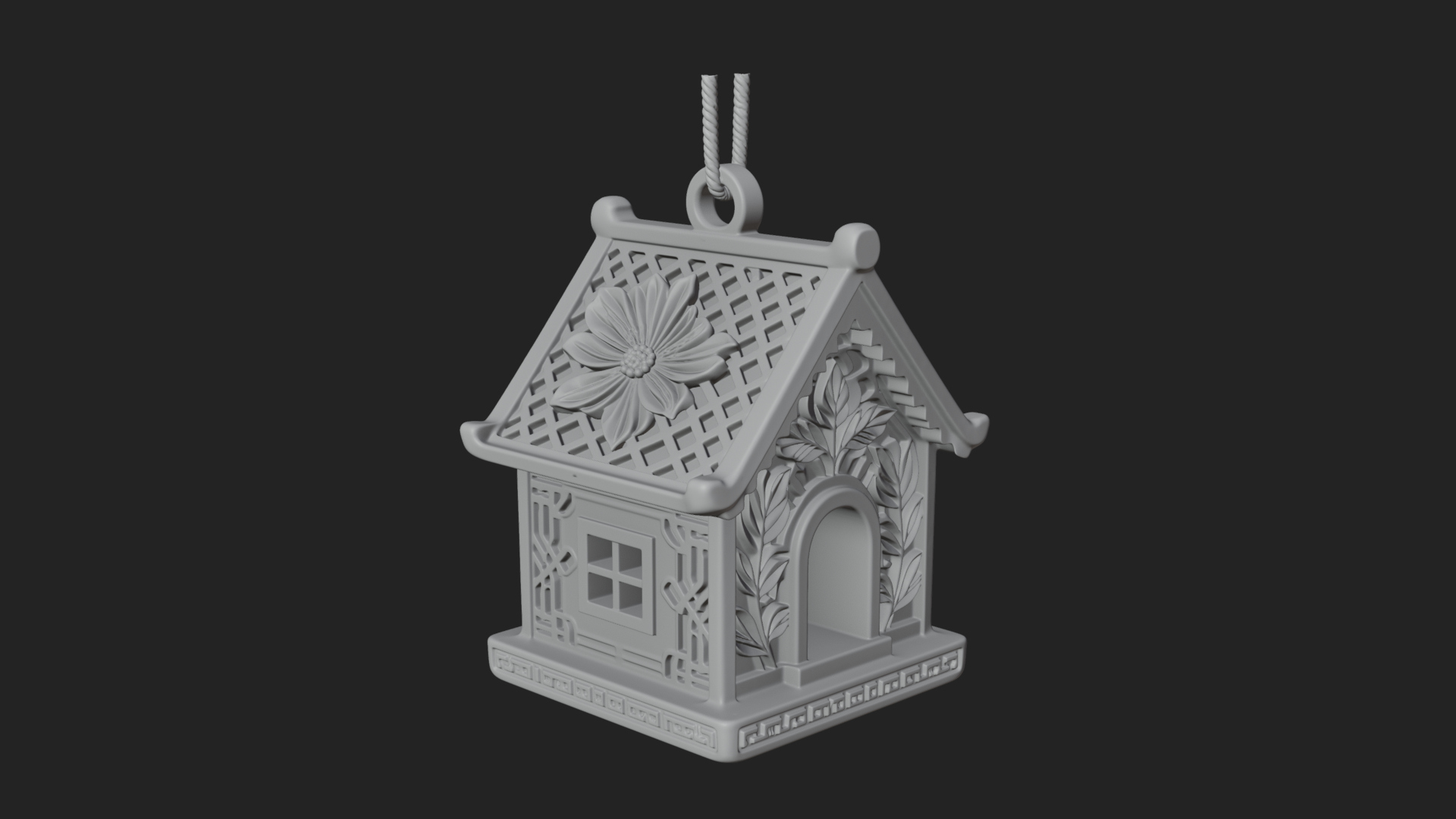 Carved Cottage Ornament Design 2 3D Print Model 3D Model