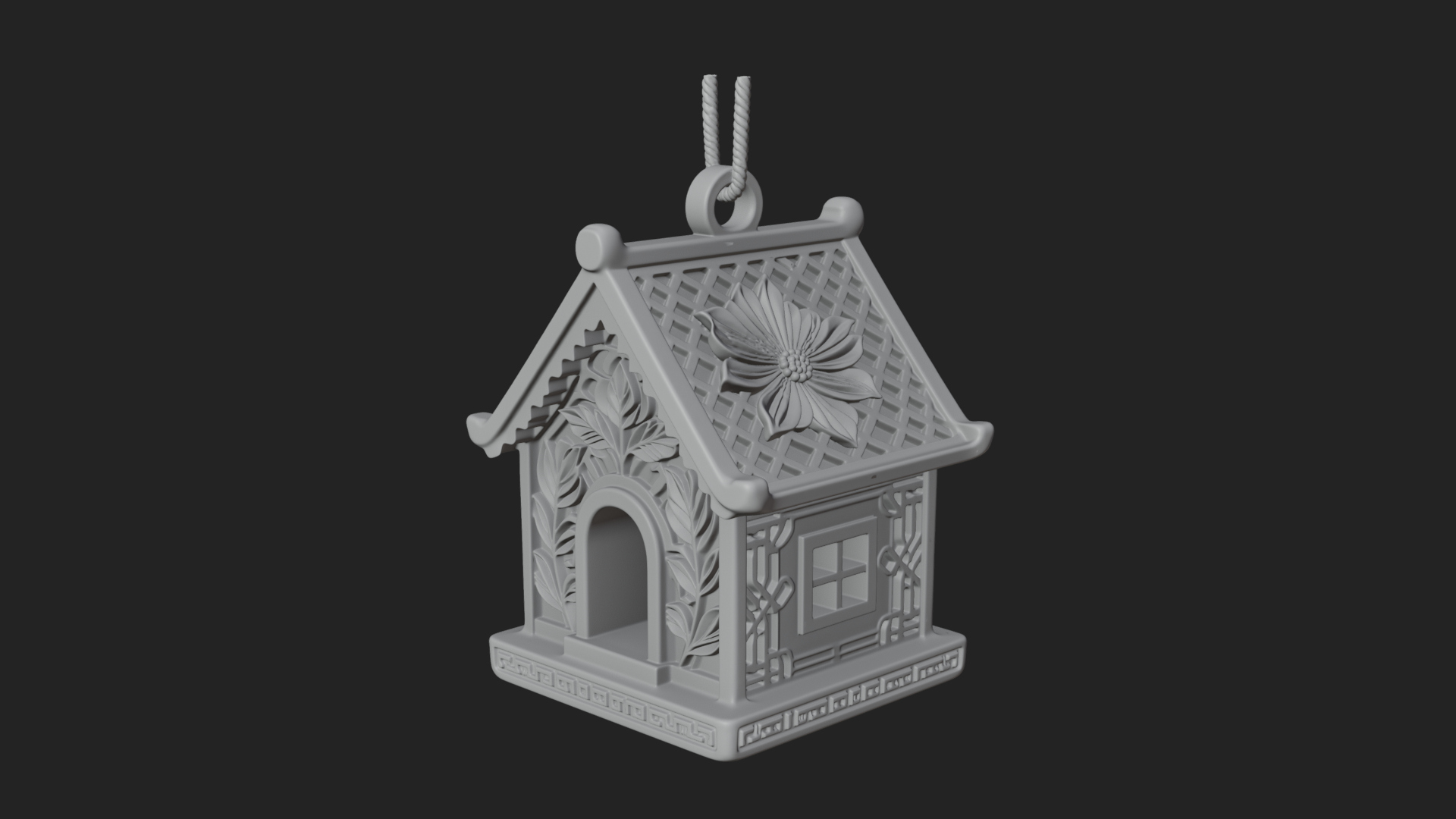 Carved Cottage Ornament Design 2 3D Print Model 3D Model
