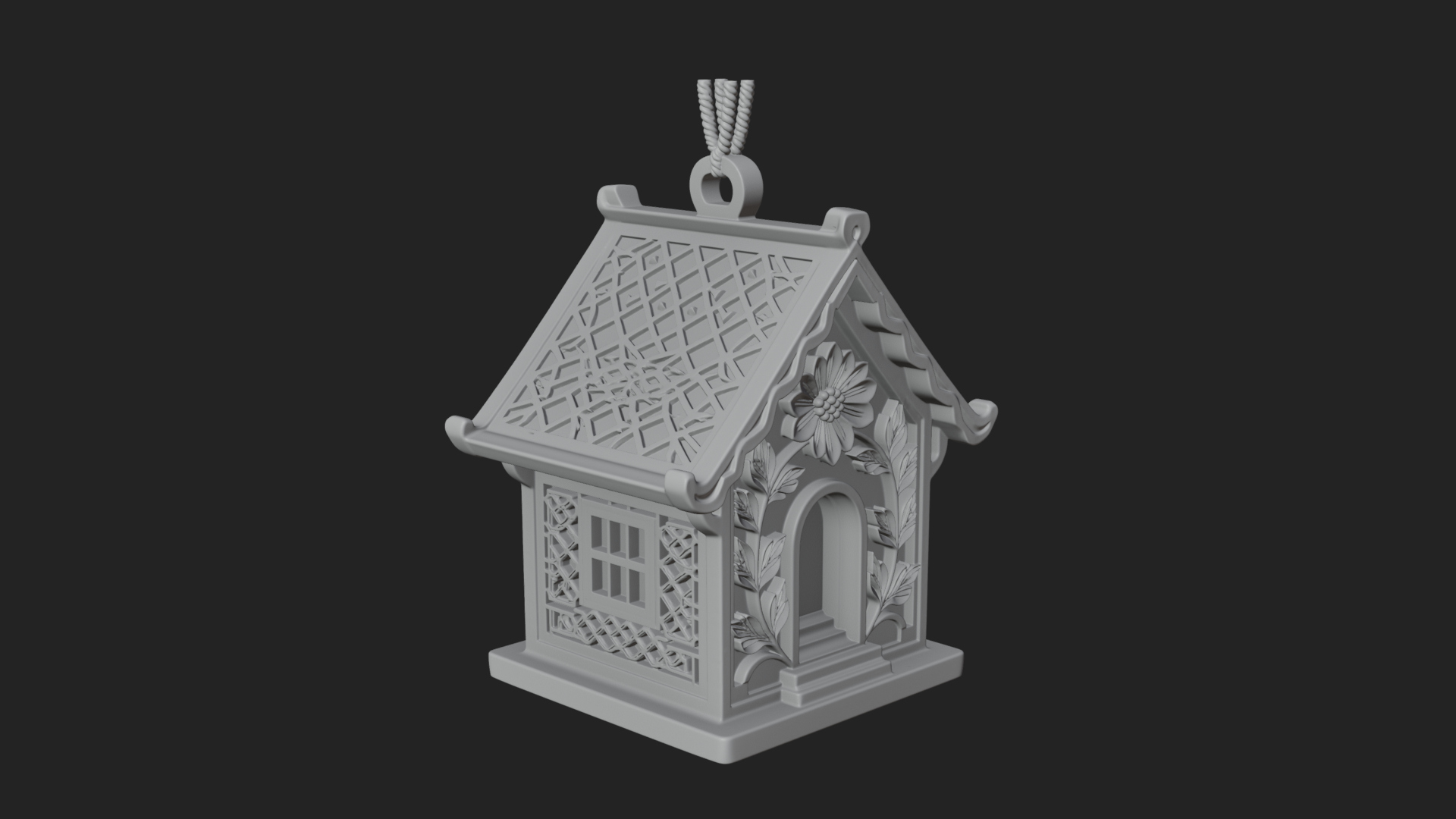 Carved Cottage Ornament Design 4 3D Print Model 3D Model