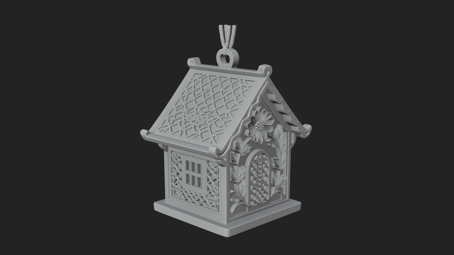 Carved Cottage Ornament Design 4 3D Print Model 3D Model