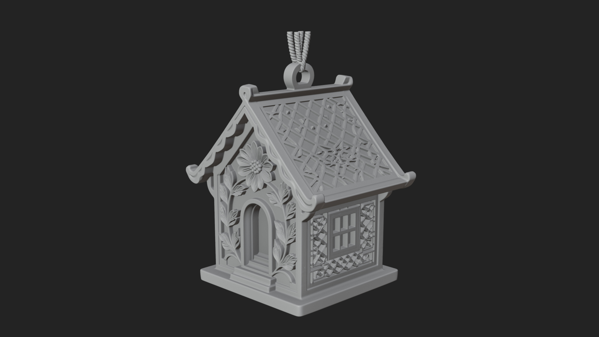 Carved Cottage Ornament Design 4 3D Print Model 3D Model