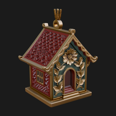 Carved Cottage Ornament Design 4 3D Print Model