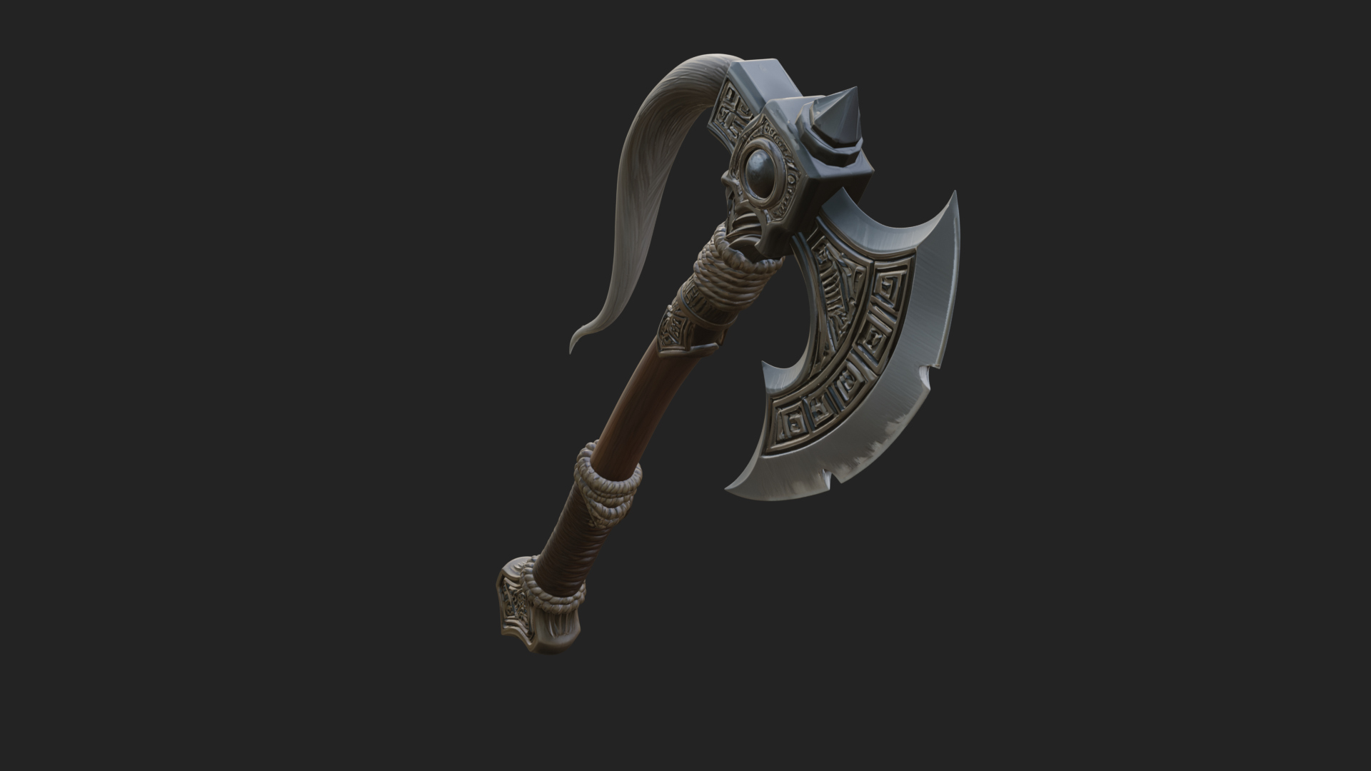 Carved Crescent Battle Axe Model Design 1 3D Print Model 3D Model
