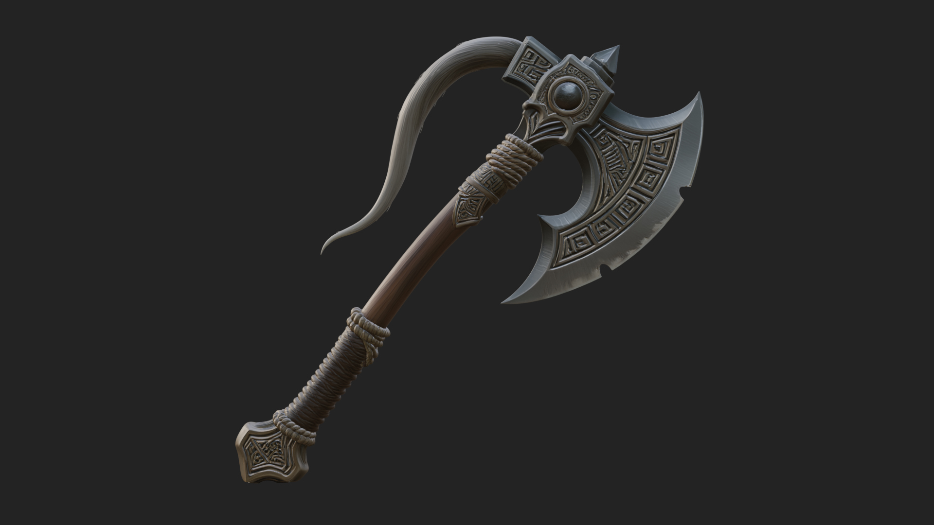 Carved Crescent Battle Axe Model Design 1 3D Print Model 3D Model