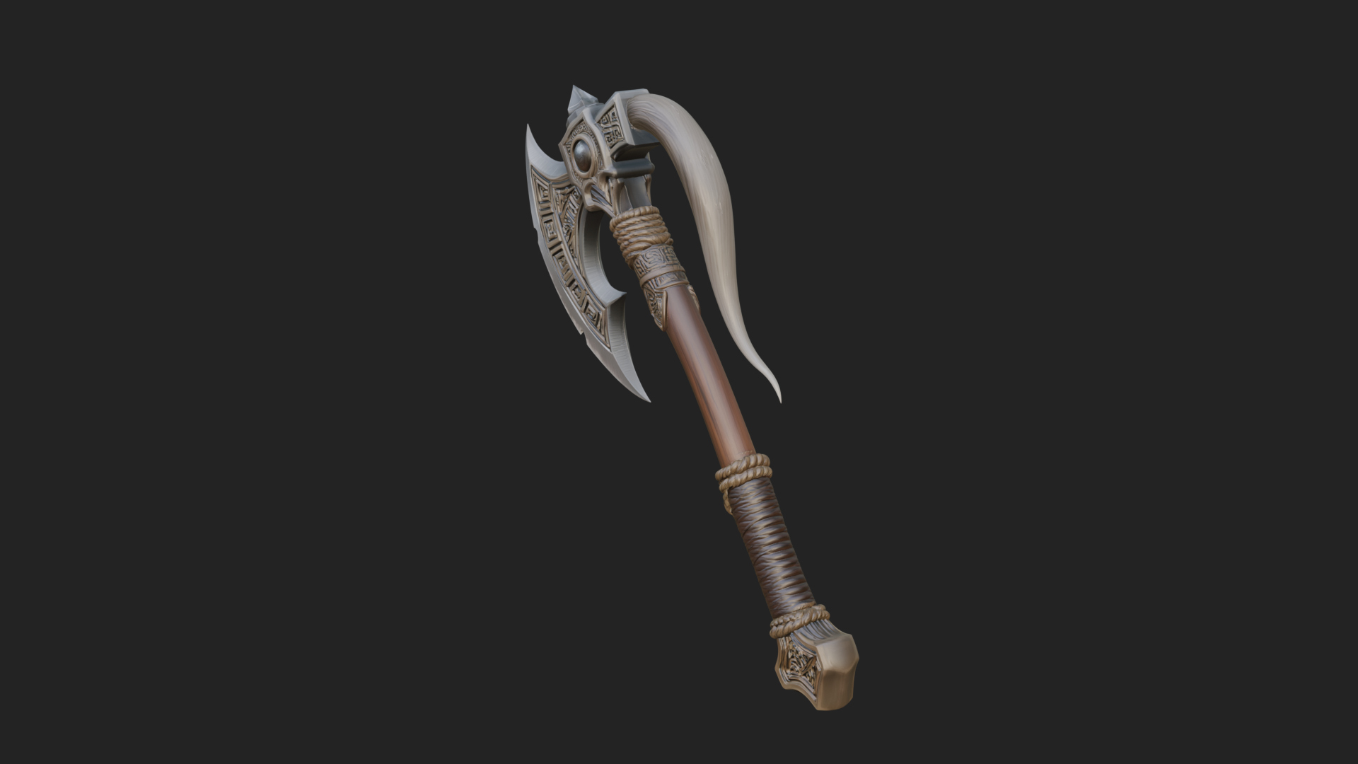 Carved Crescent Battle Axe Model Design 1 3D Print Model 3D Model