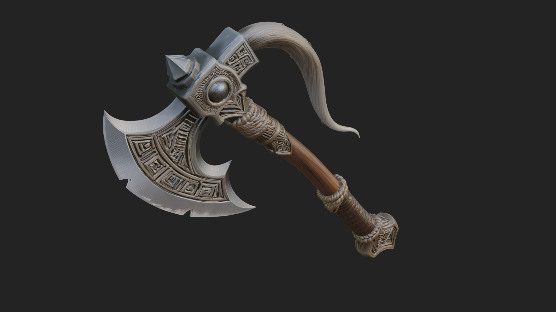 Carved Crescent Battle Axe Model Design 1 3D Print Model 3D Model
