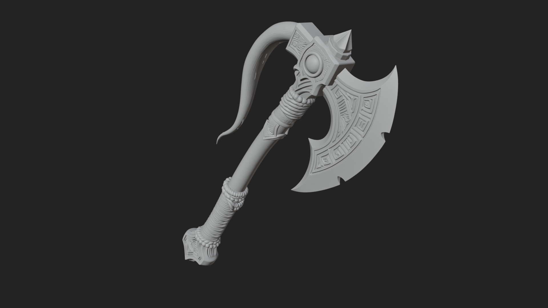 Carved Crescent Battle Axe Model Design 1 3D Print Model 3D Model