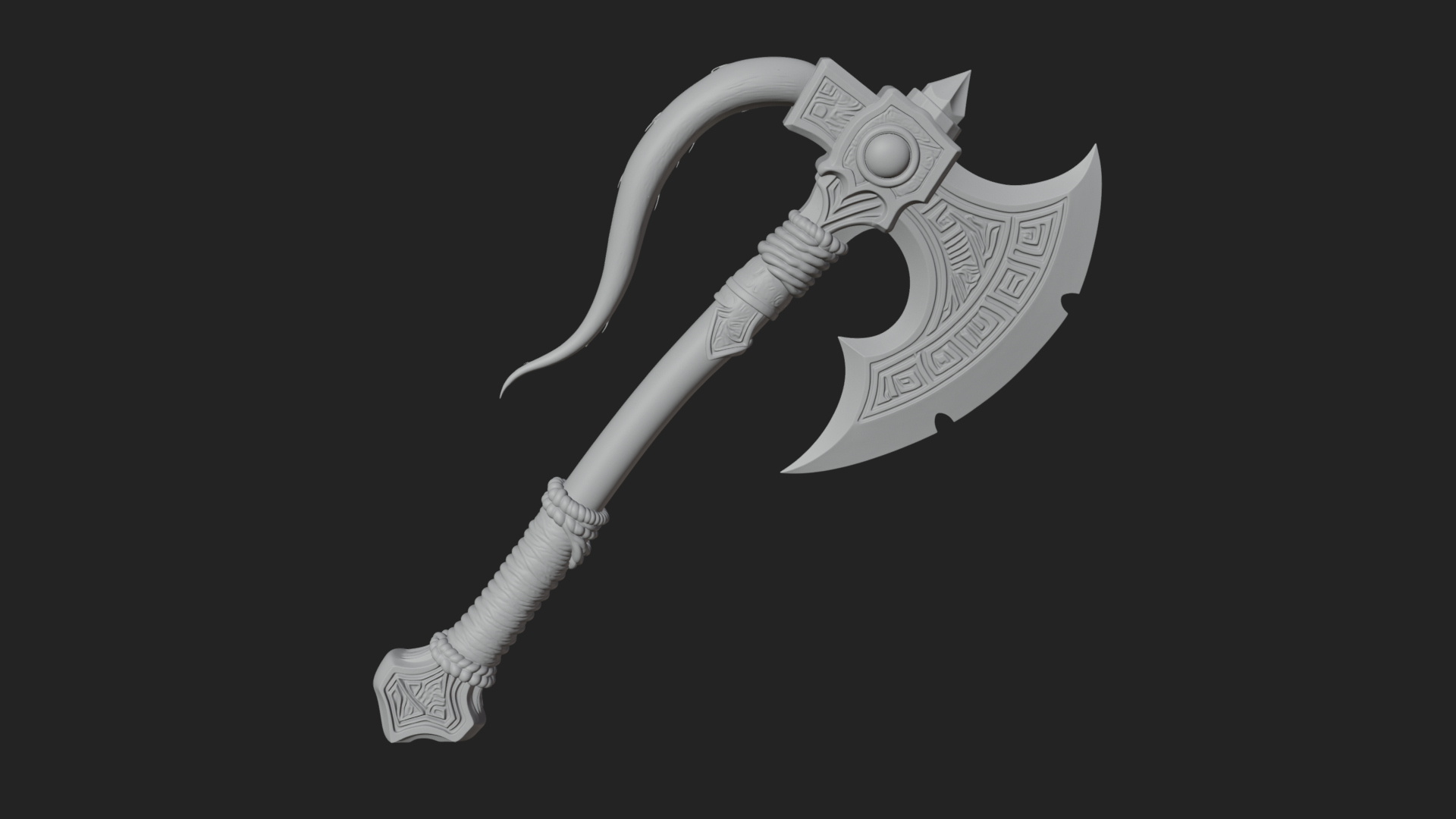 Carved Crescent Battle Axe Model Design 1 3D Print Model 3D Model