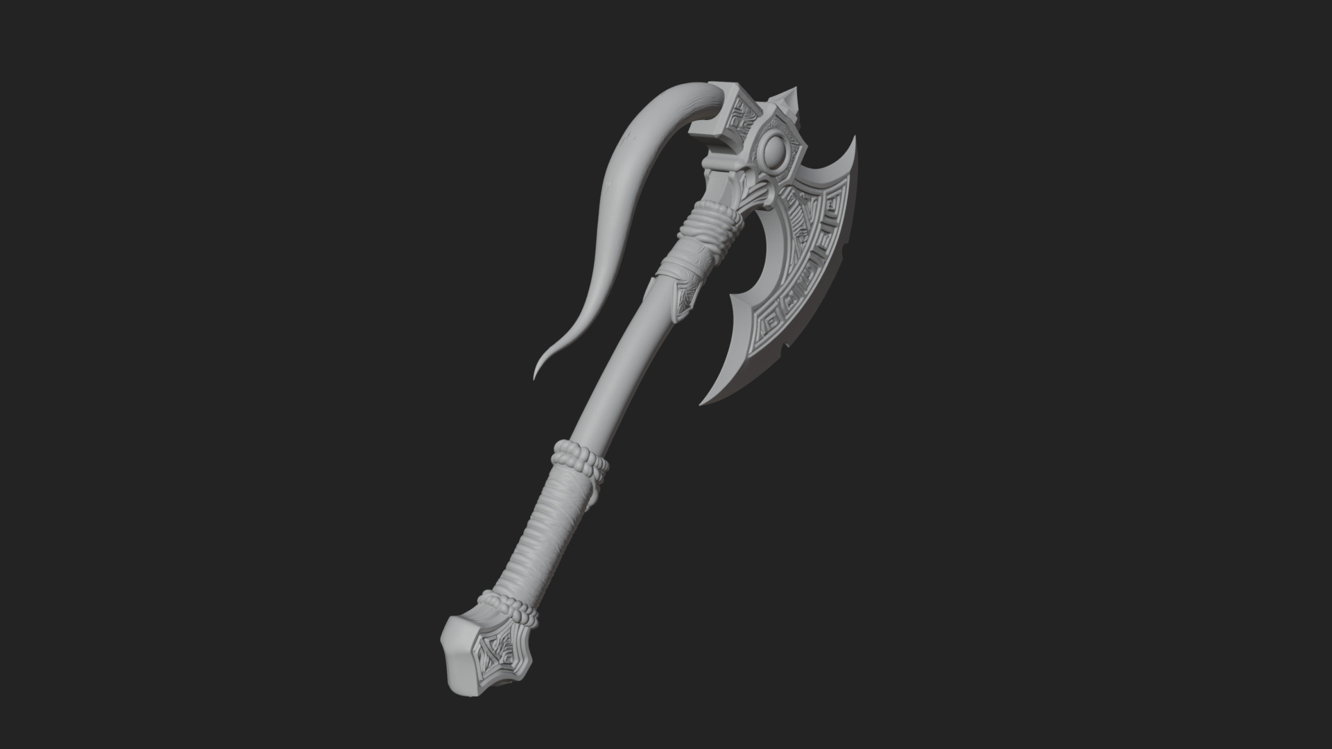 Carved Crescent Battle Axe Model Design 1 3D Print Model 3D Model