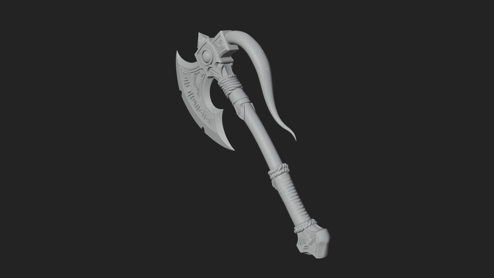 Carved Crescent Battle Axe Model Design 1 3D Print Model 3D Model