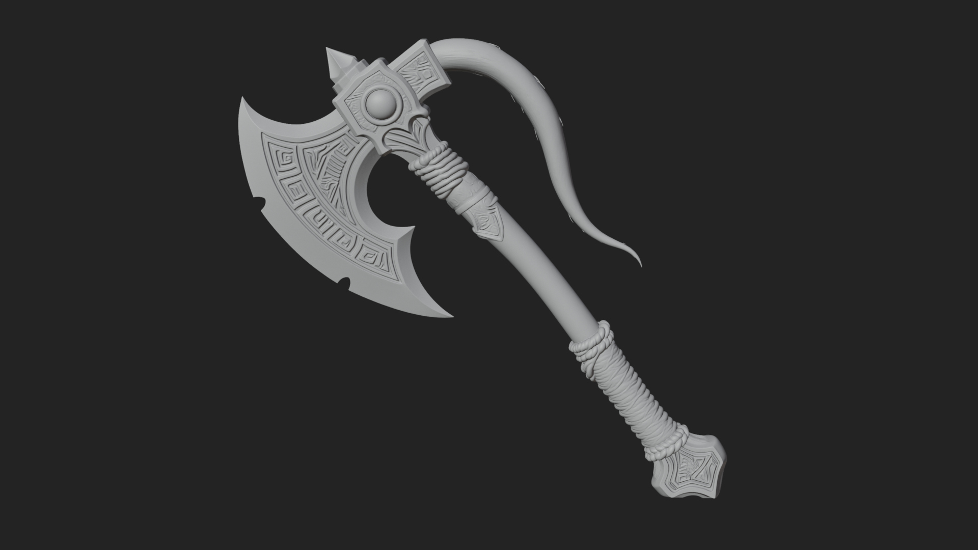 Carved Crescent Battle Axe Model Design 1 3D Print Model 3D Model