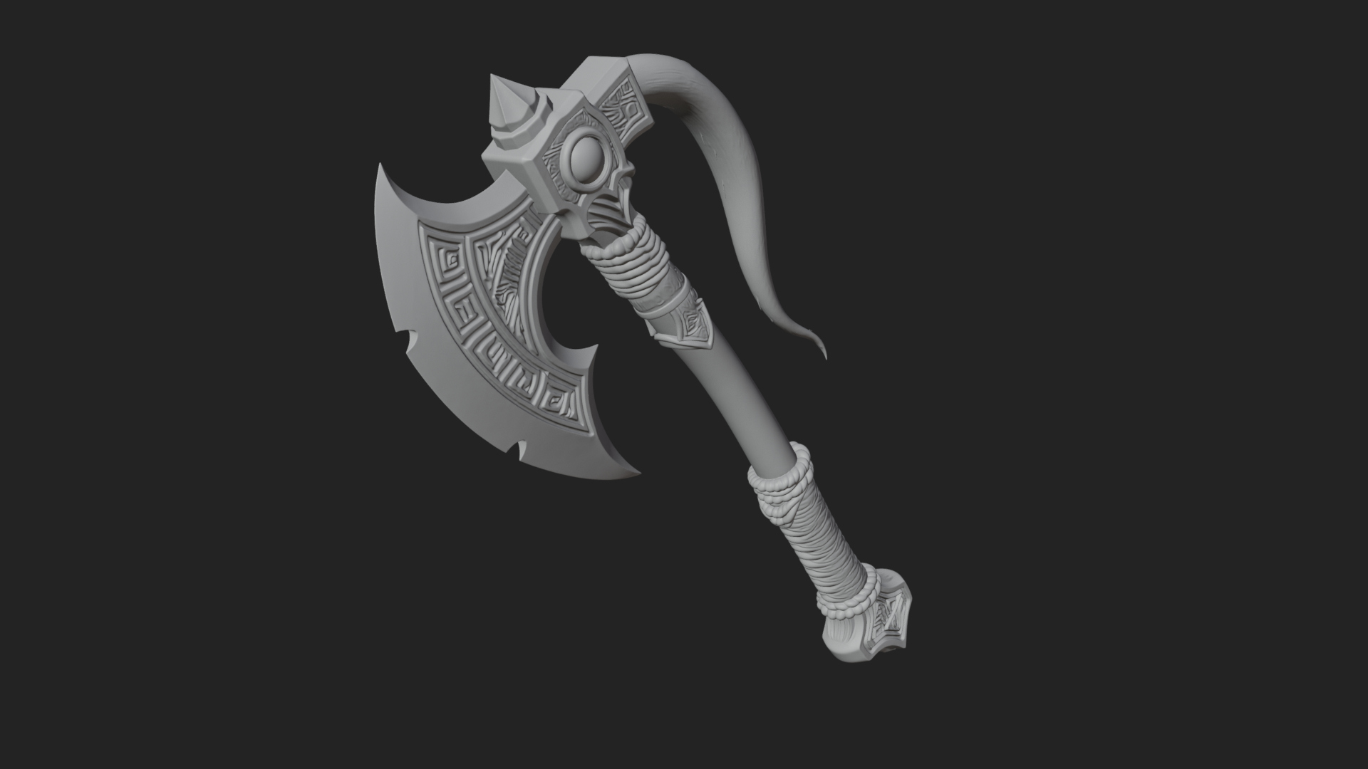 Carved Crescent Battle Axe Model Design 1 3D Print Model 3D Model