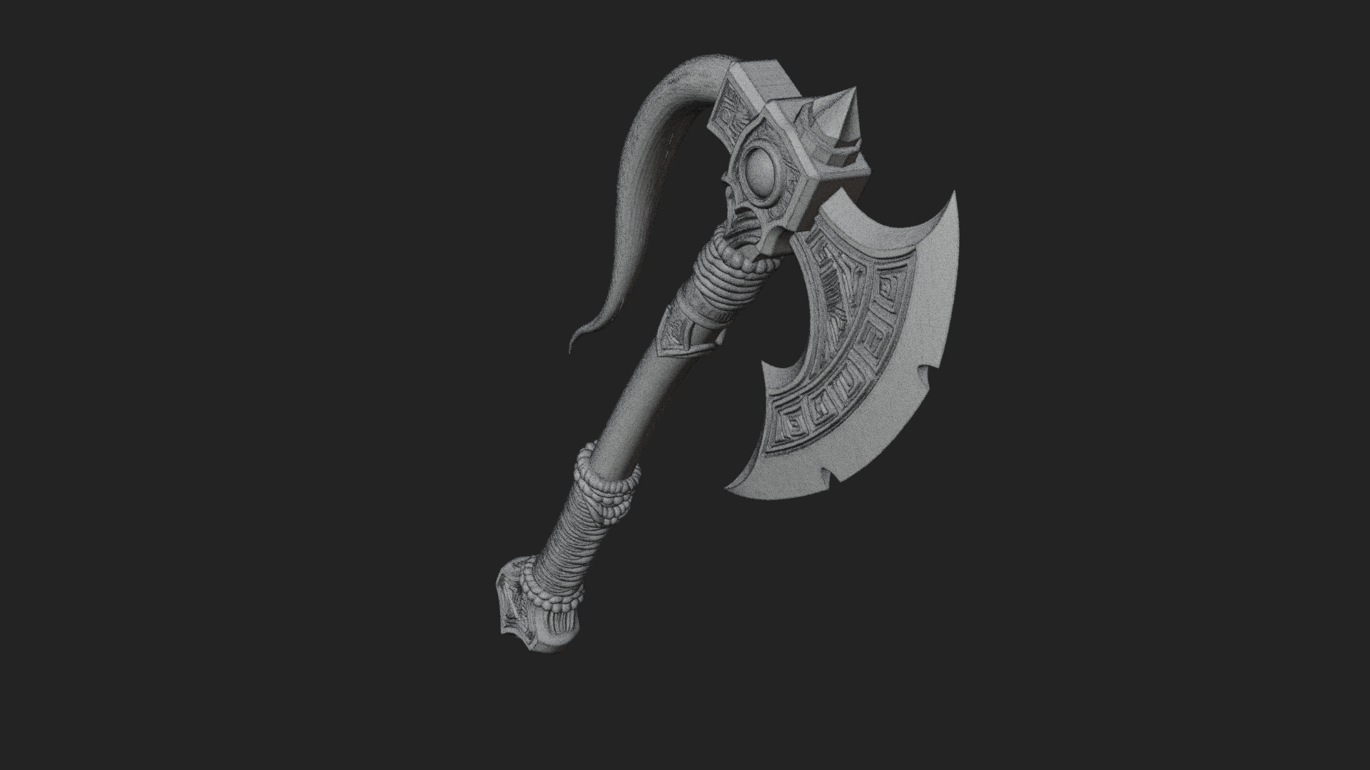 Carved Crescent Battle Axe Model Design 1 3D Print Model 3D Model