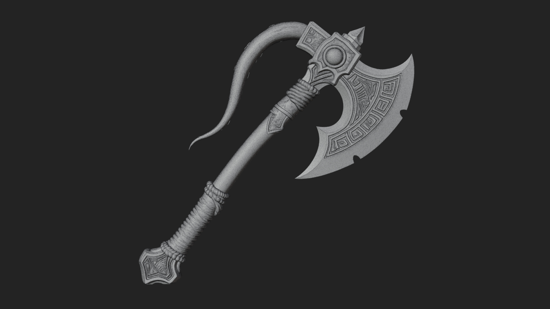 Carved Crescent Battle Axe Model Design 1 3D Print Model 3D Model