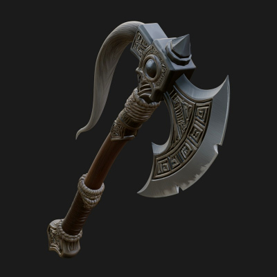 Carved Crescent Battle Axe Model Design 1 3D Print Model