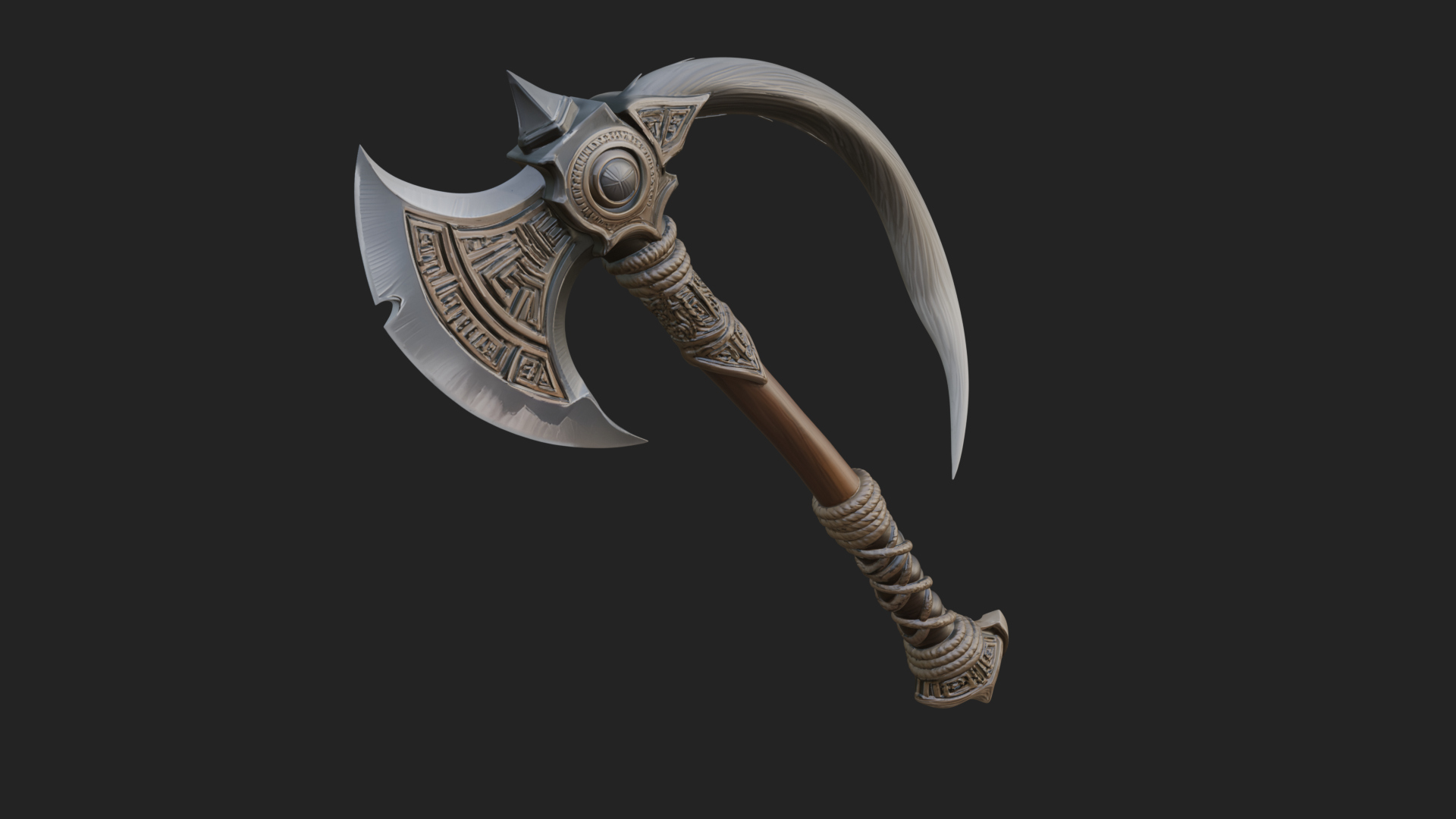 Carved Crescent Battle Axe Model Design 2 3D Print Model 3D Model