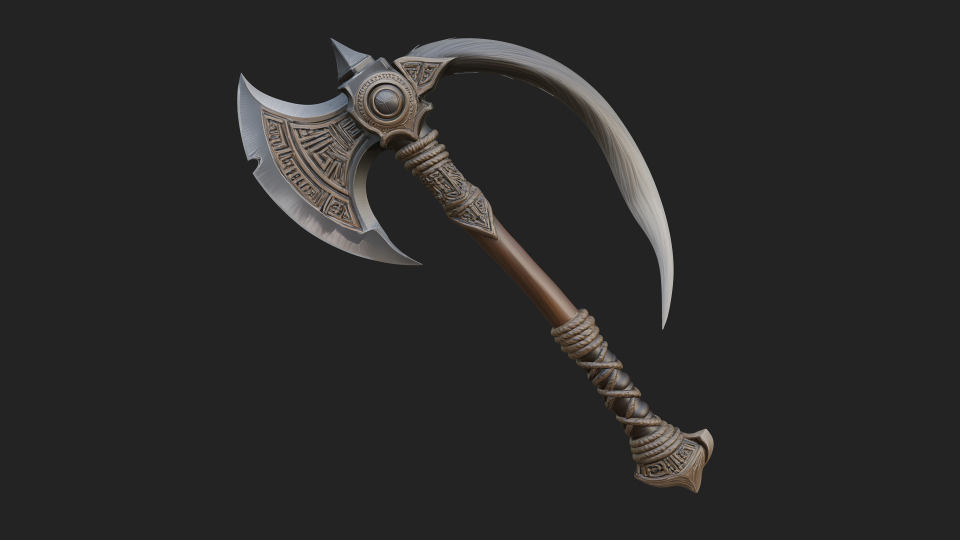 Carved Crescent Battle Axe Model Design 2 3D Print Model 3D Model