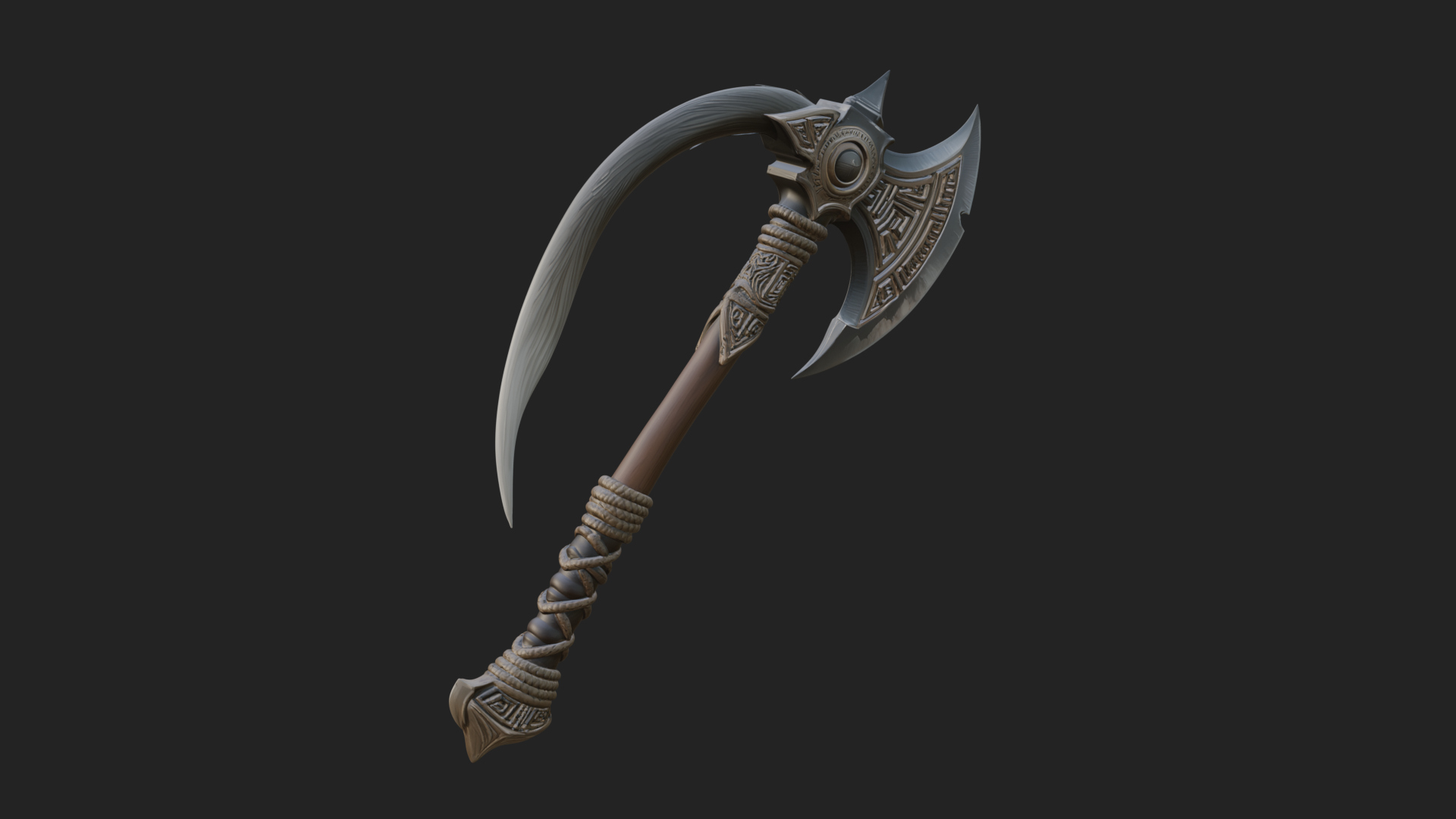 Carved Crescent Battle Axe Model Design 2 3D Print Model 3D Model