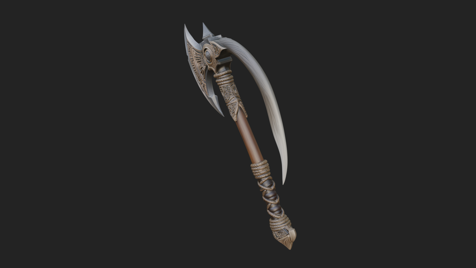 Carved Crescent Battle Axe Model Design 2 3D Print Model 3D Model