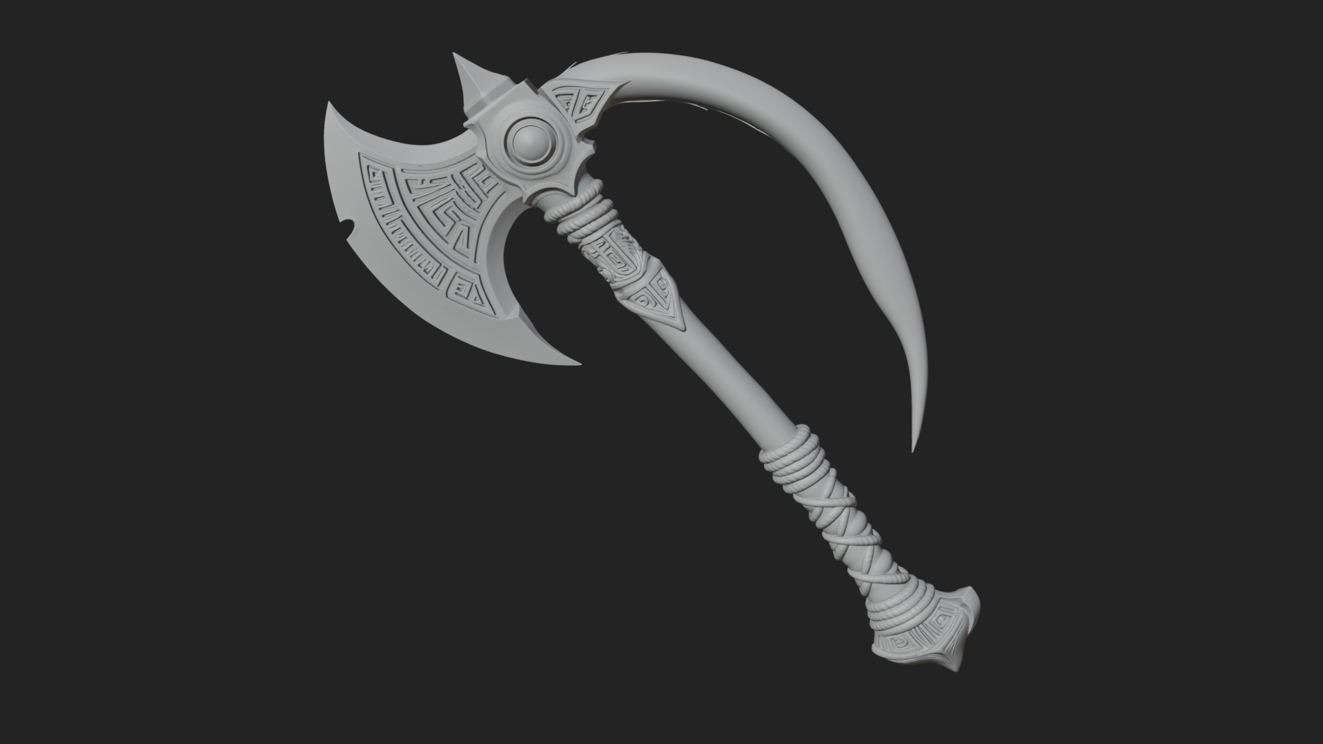 Carved Crescent Battle Axe Model Design 2 3D Print Model 3D Model