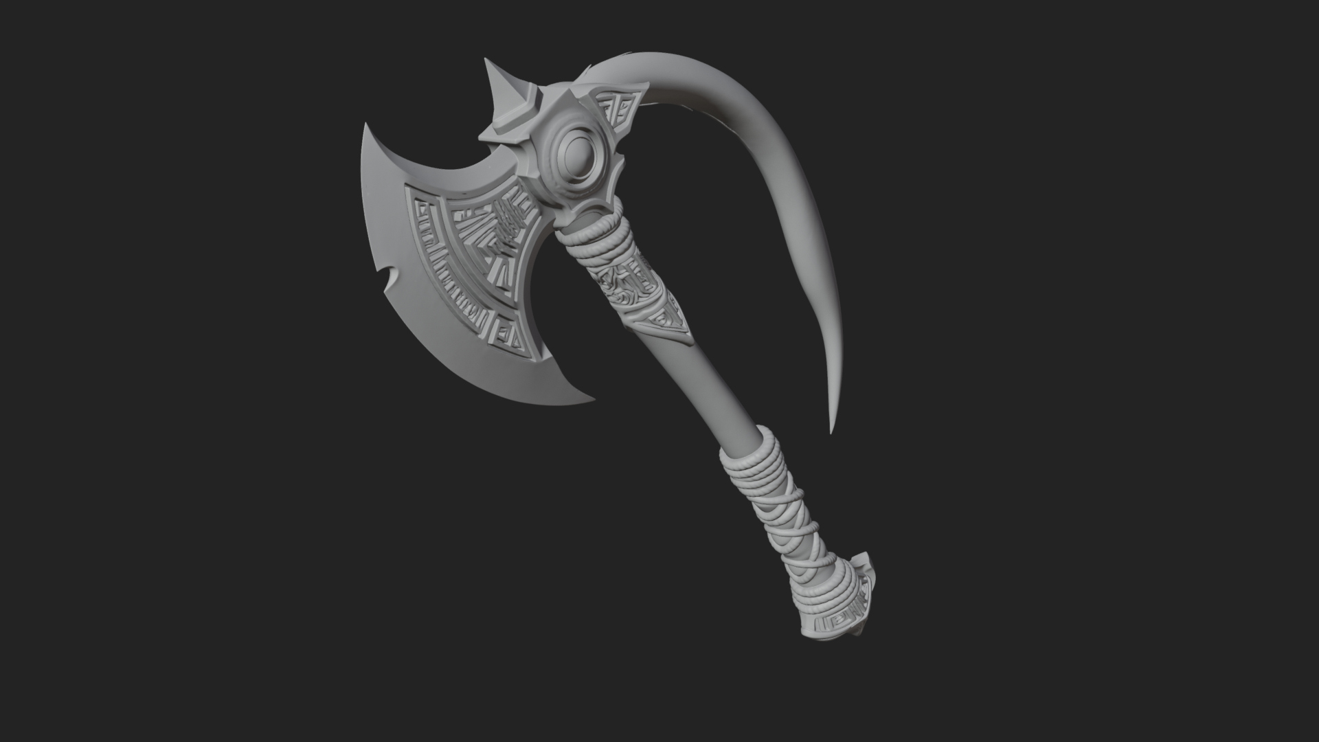 Carved Crescent Battle Axe Model Design 2 3D Print Model 3D Model