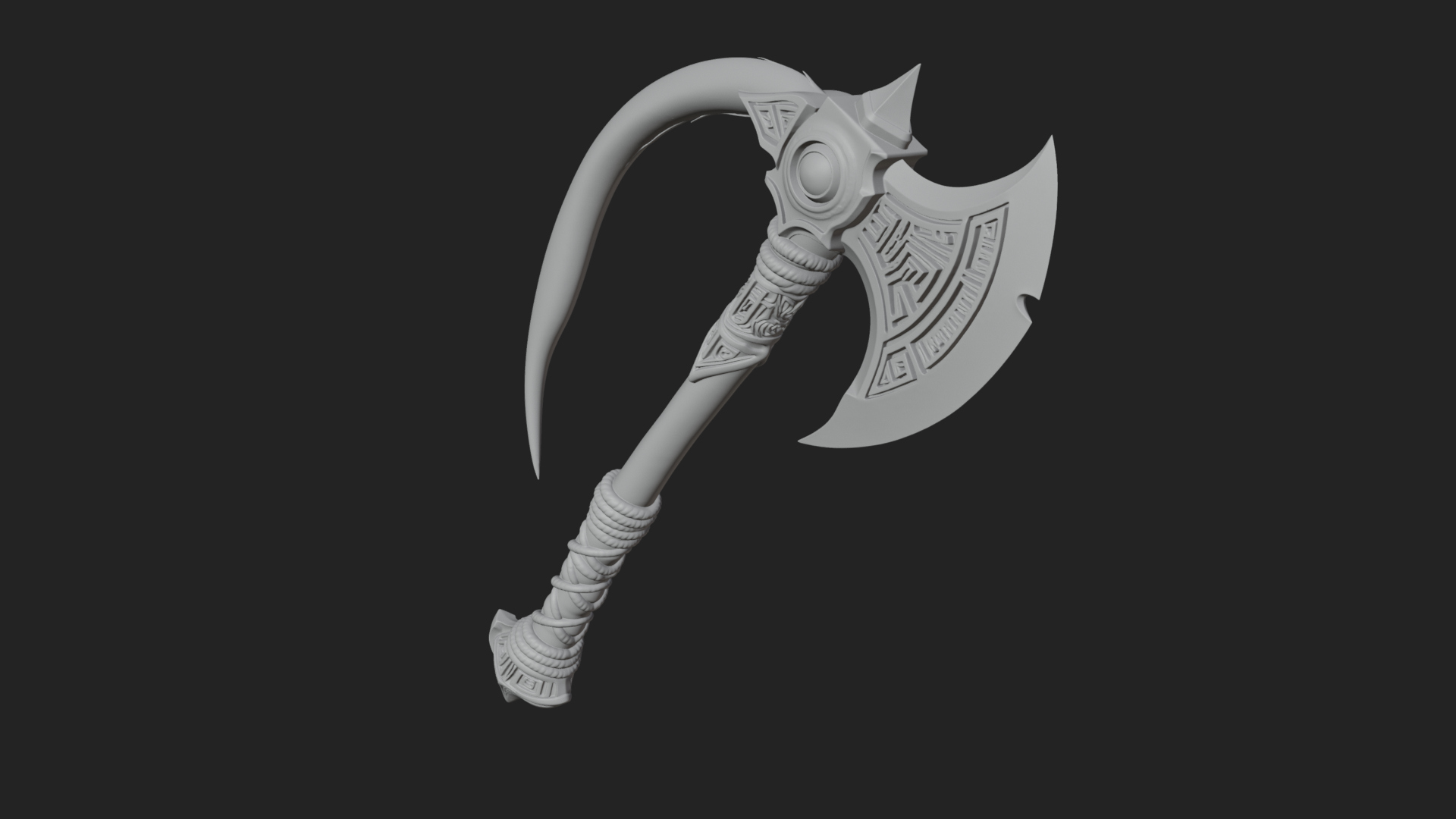 Carved Crescent Battle Axe Model Design 2 3D Print Model 3D Model