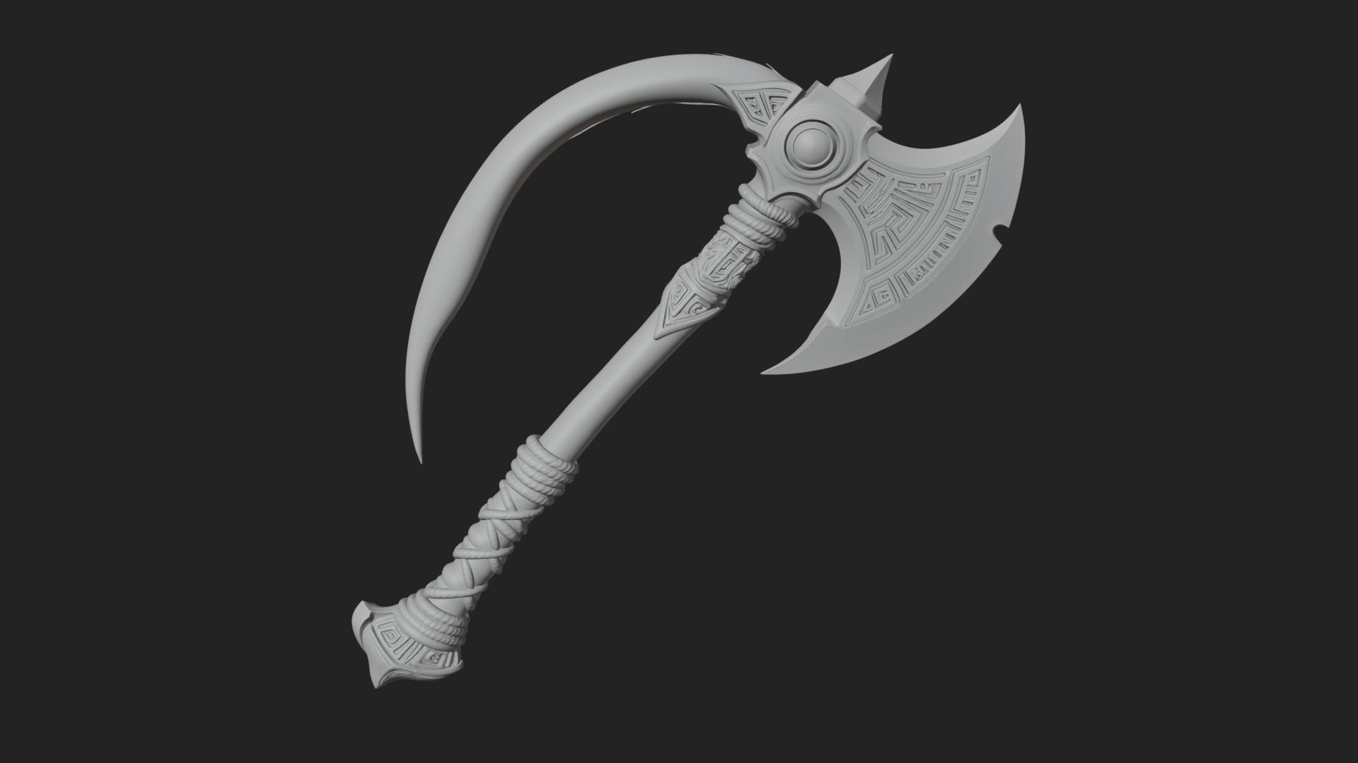Carved Crescent Battle Axe Model Design 2 3D Print Model 3D Model