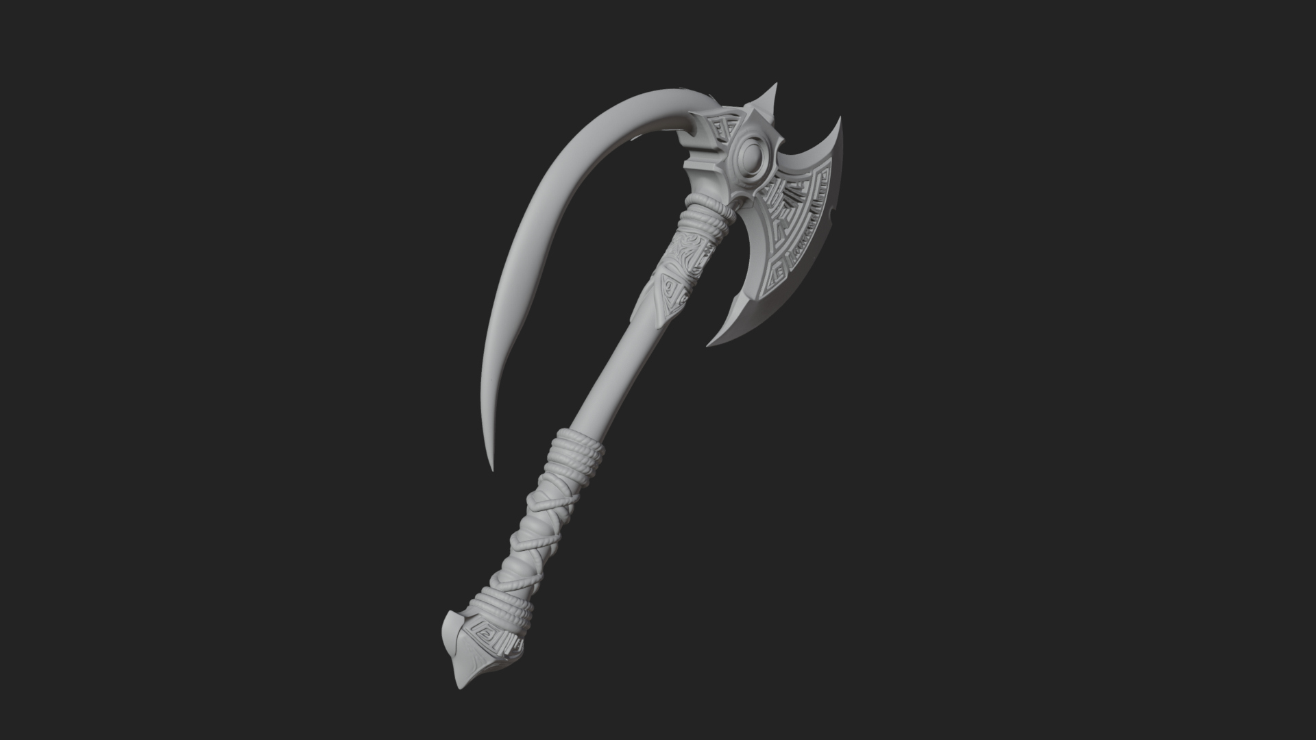 Carved Crescent Battle Axe Model Design 2 3D Print Model 3D Model