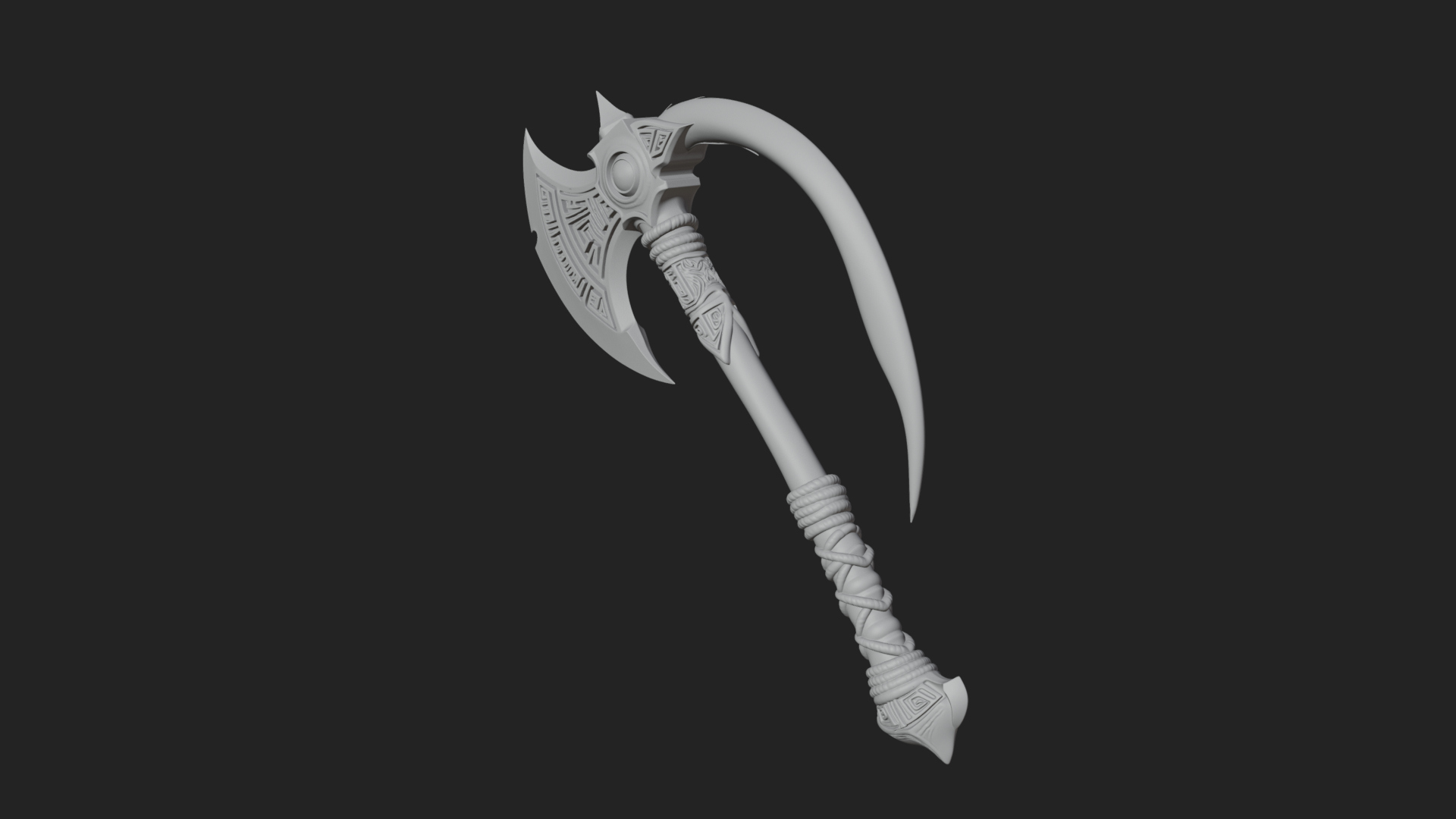 Carved Crescent Battle Axe Model Design 2 3D Print Model 3D Model