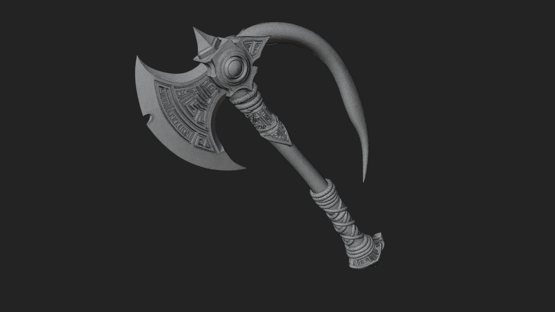 Carved Crescent Battle Axe Model Design 2 3D Print Model 3D Model