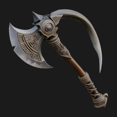 Carved Crescent Battle Axe Model Design 2 3D Print Model