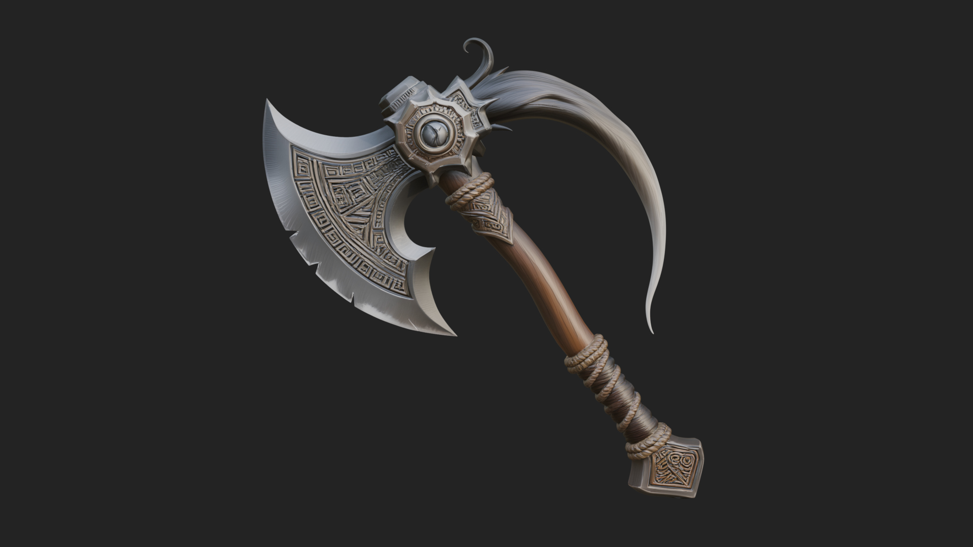 Carved Crescent Battle Axe Model Design 3 3D Print Model 3D Model