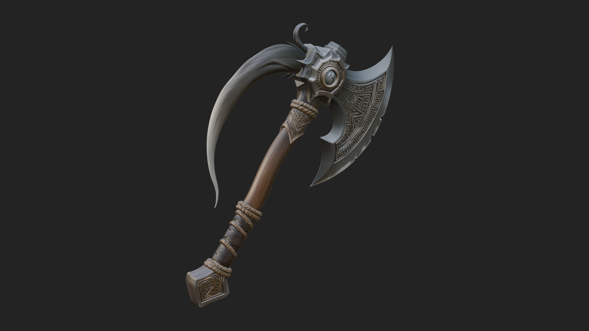 Carved Crescent Battle Axe Model Design 3 3D Print Model 3D Model