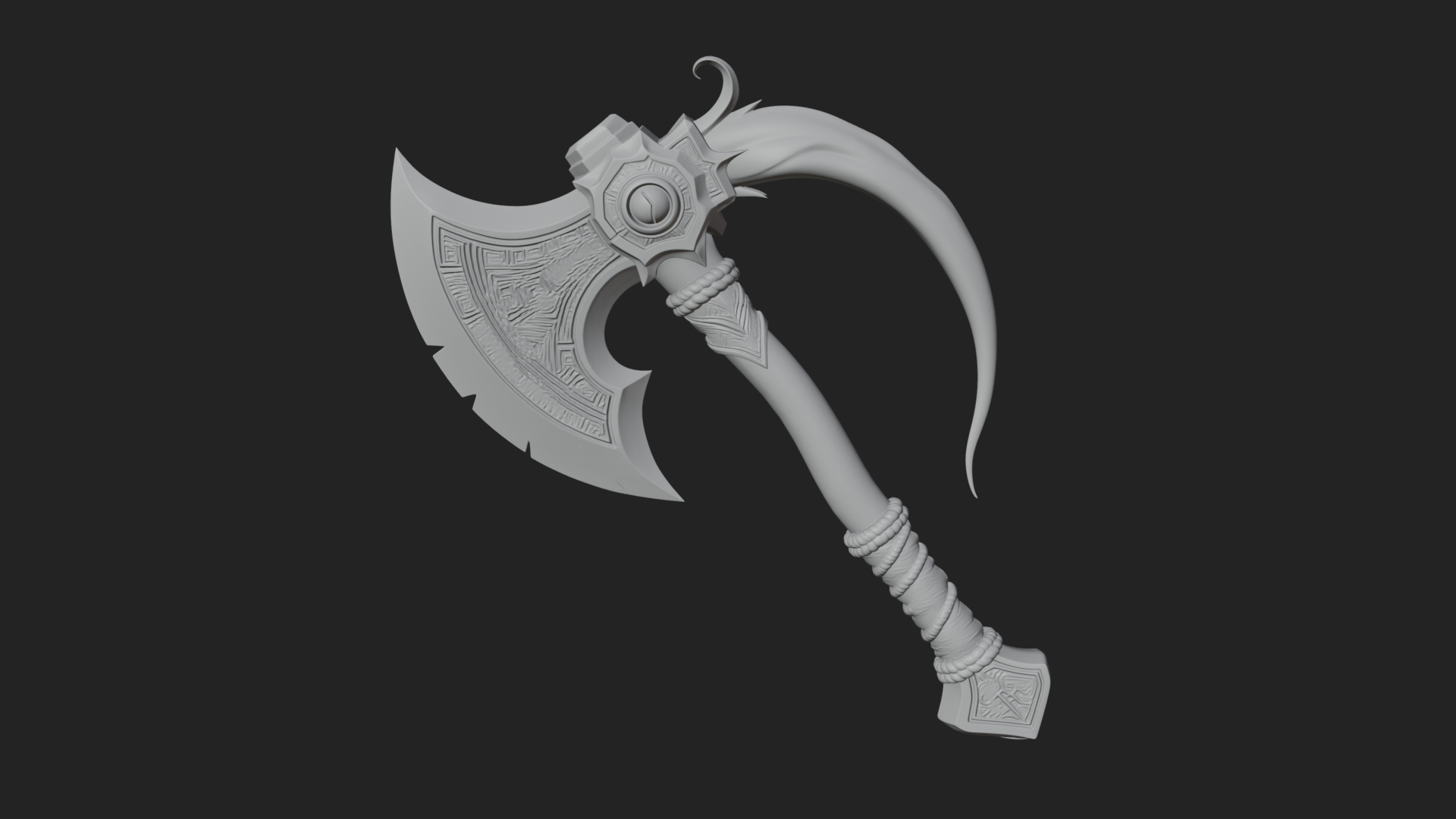 Carved Crescent Battle Axe Model Design 3 3D Print Model 3D Model