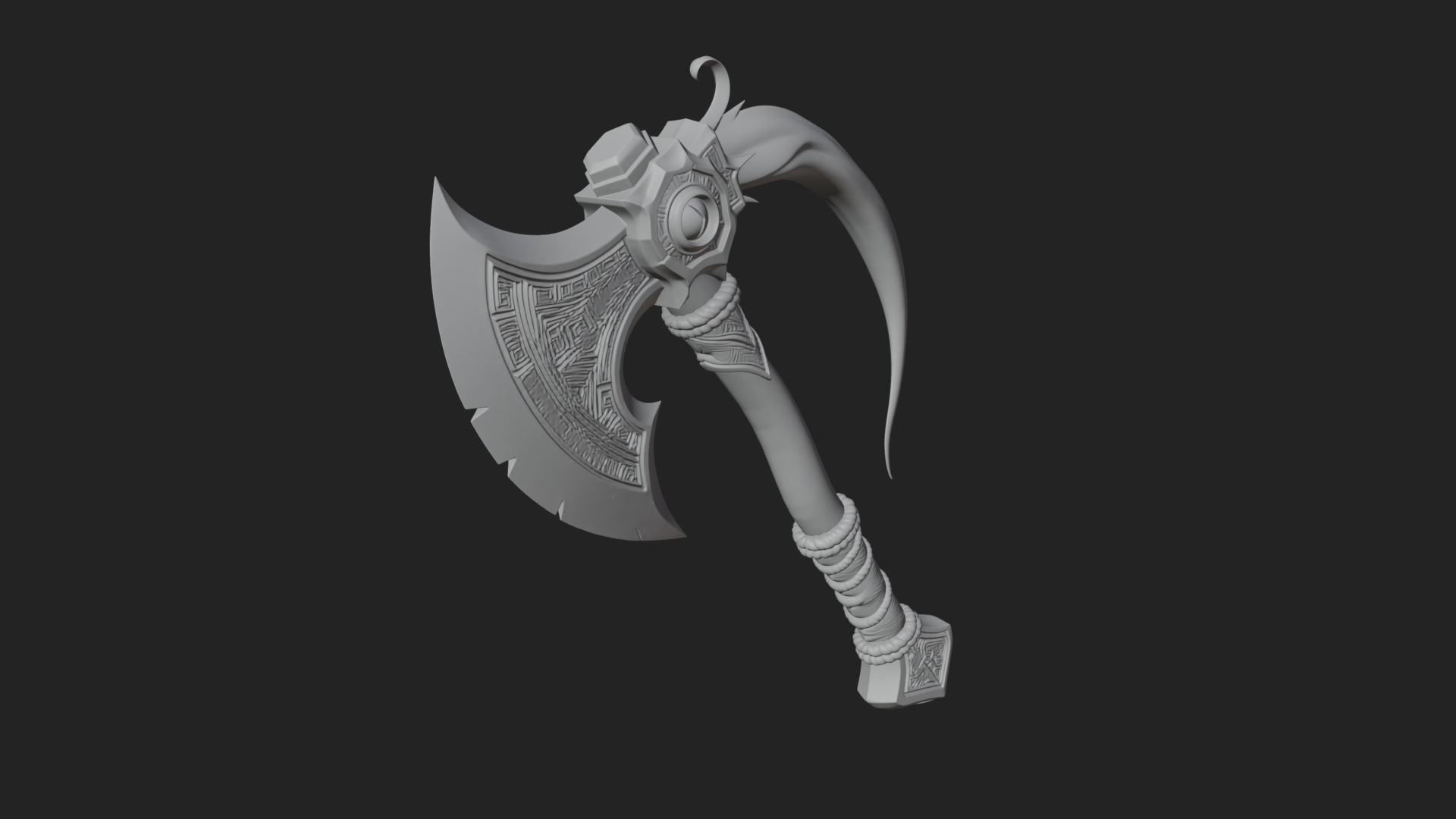 Carved Crescent Battle Axe Model Design 3 3D Print Model 3D Model