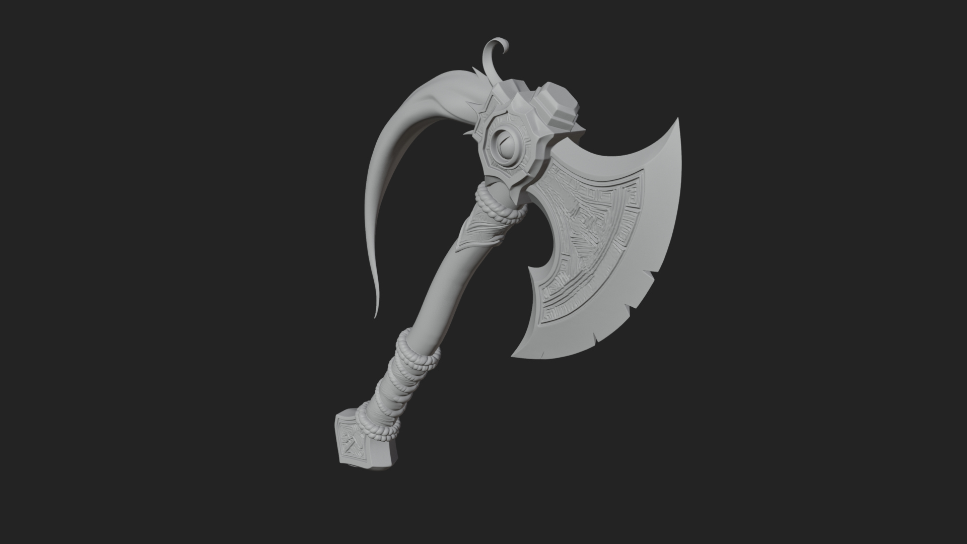 Carved Crescent Battle Axe Model Design 3 3D Print Model 3D Model