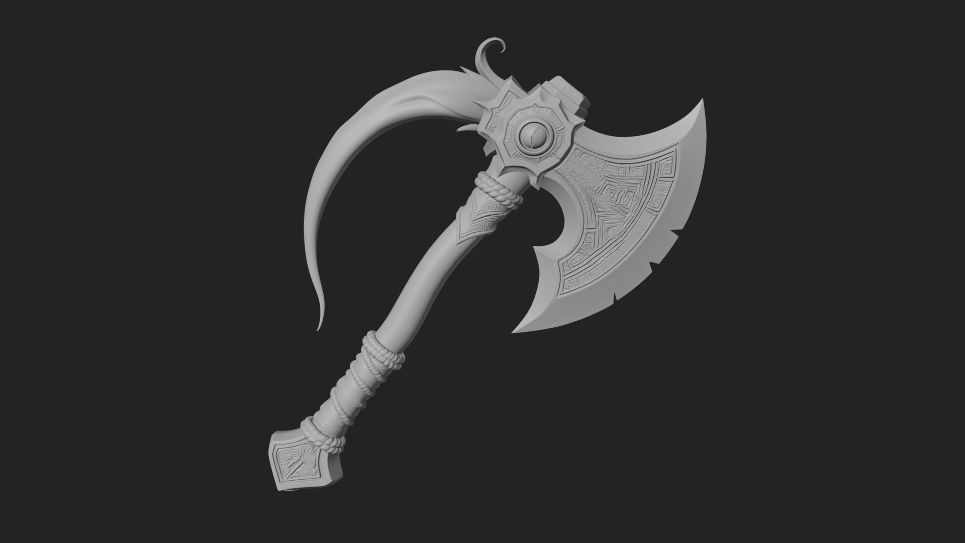 Carved Crescent Battle Axe Model Design 3 3D Print Model 3D Model
