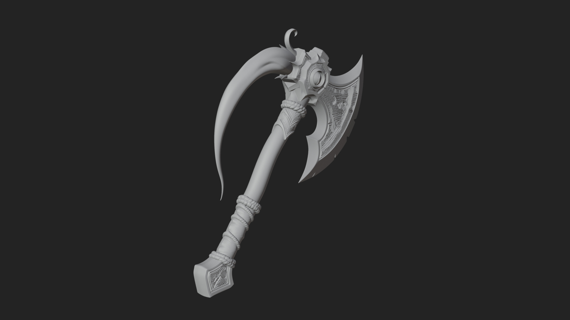 Carved Crescent Battle Axe Model Design 3 3D Print Model 3D Model