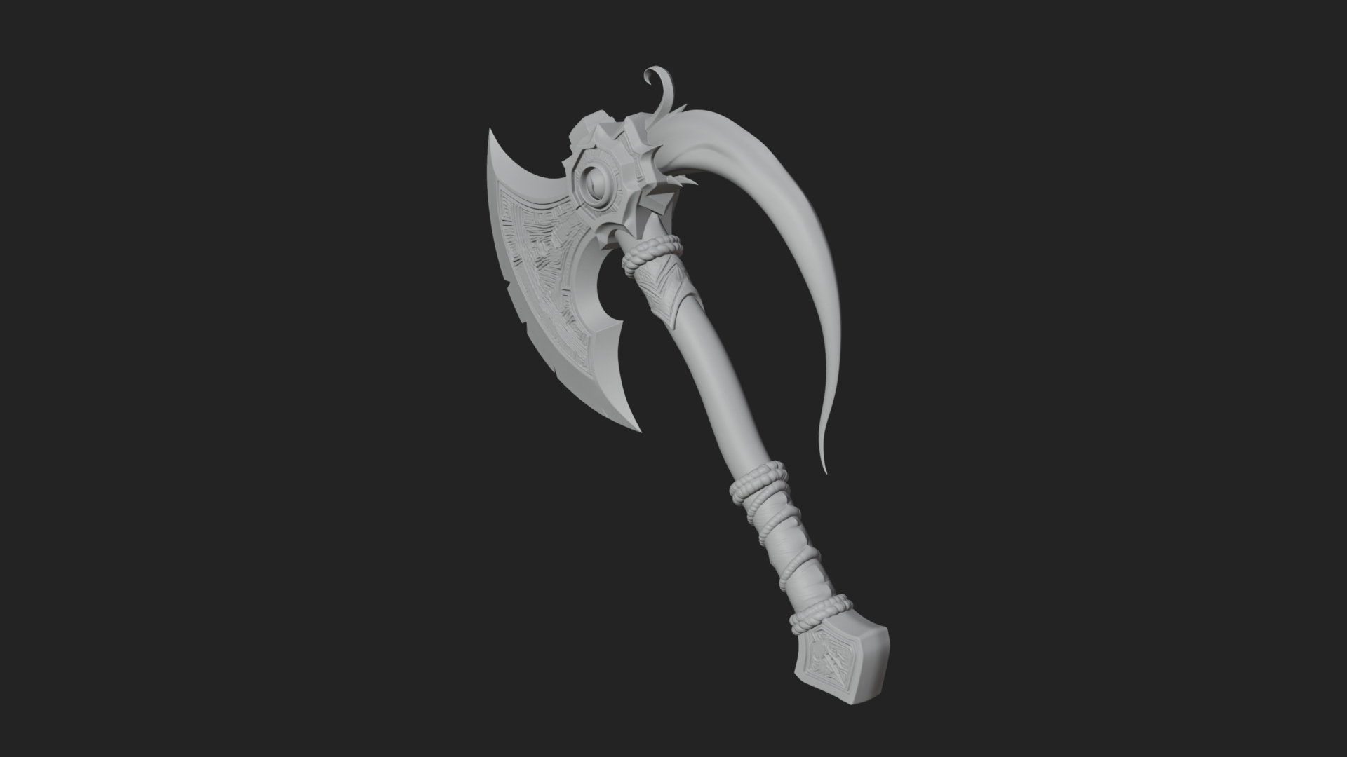 Carved Crescent Battle Axe Model Design 3 3D Print Model 3D Model
