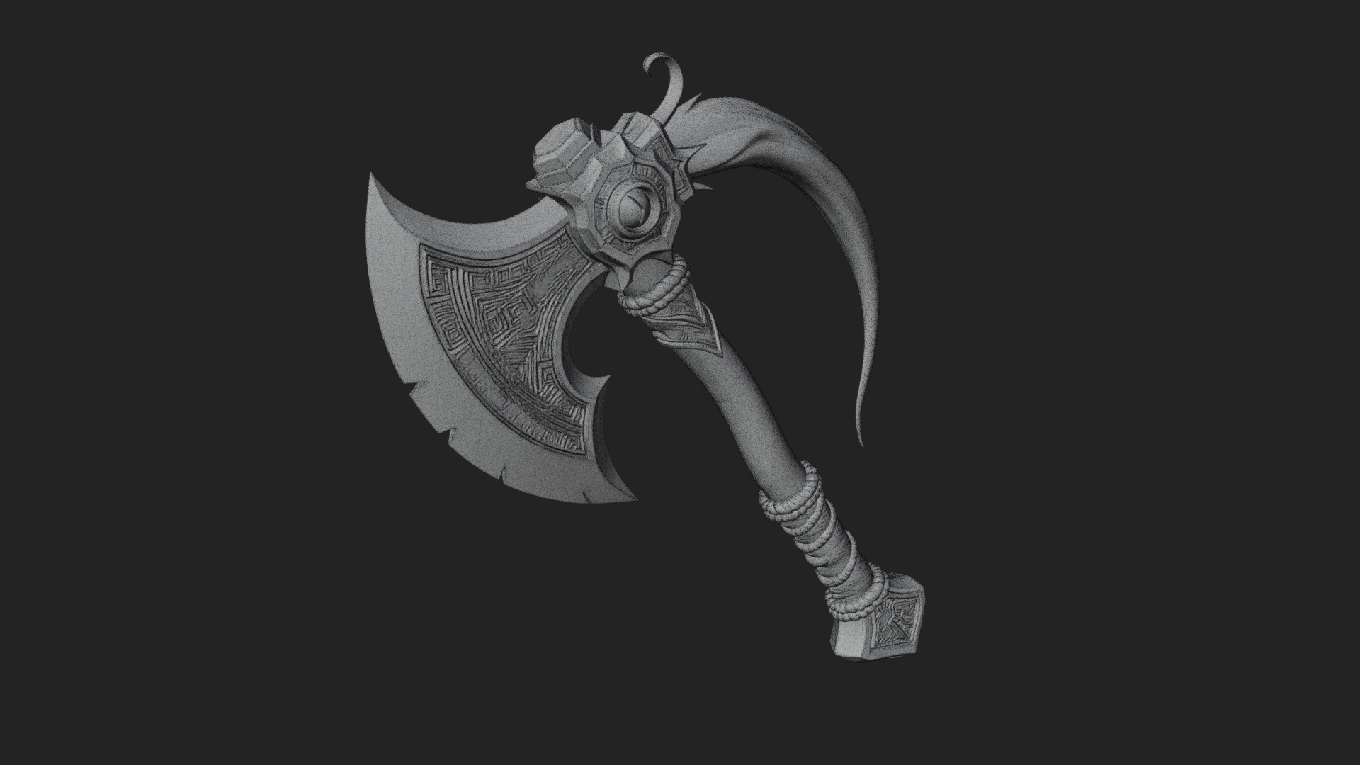Carved Crescent Battle Axe Model Design 3 3D Print Model 3D Model