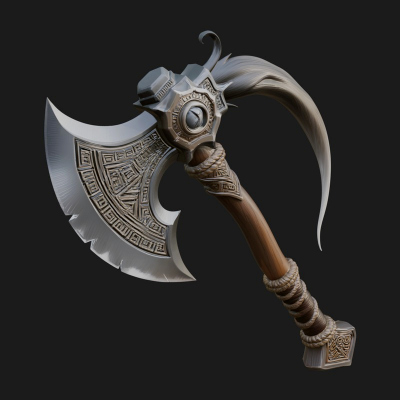 Carved Crescent Battle Axe Model Design 3 3D Print Model