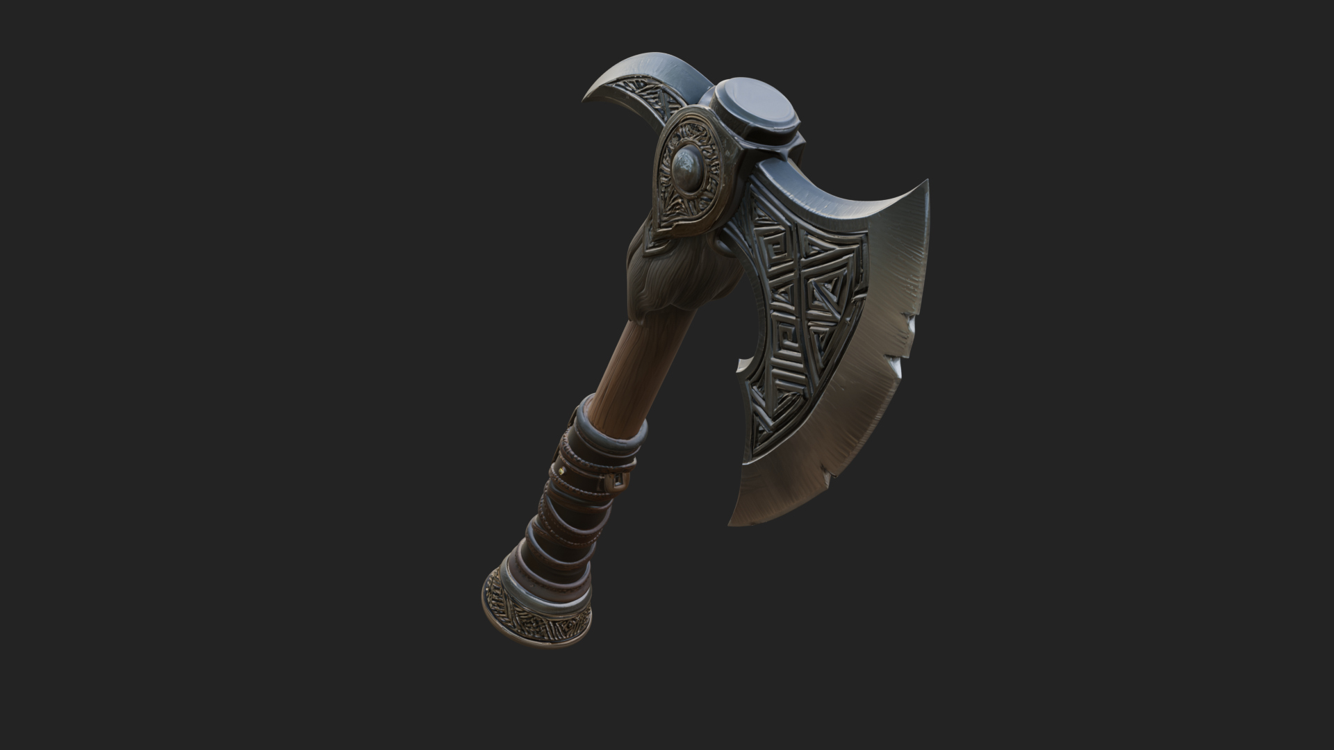 Carved Crescent Battle Axe Model Design 4 3D Print Model 3D Model