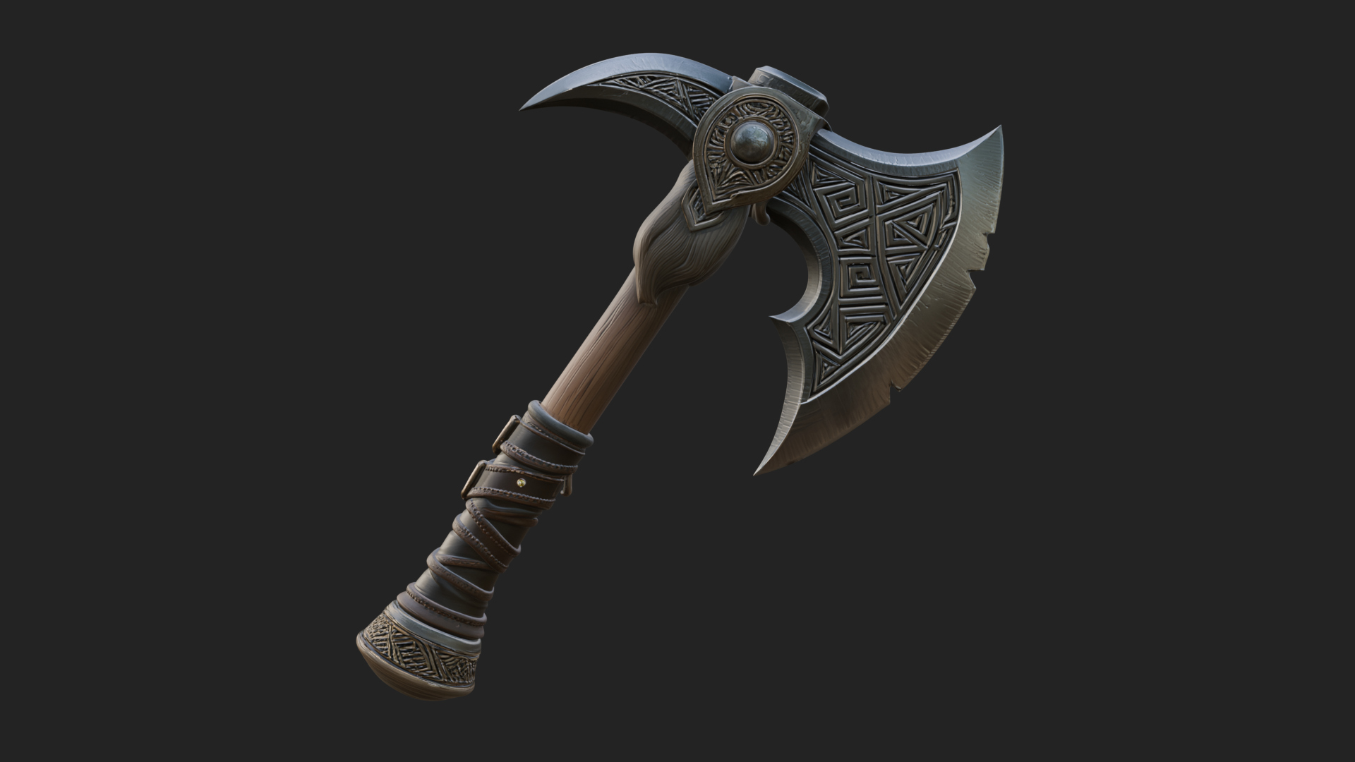 Carved Crescent Battle Axe Model Design 4 3D Print Model 3D Model