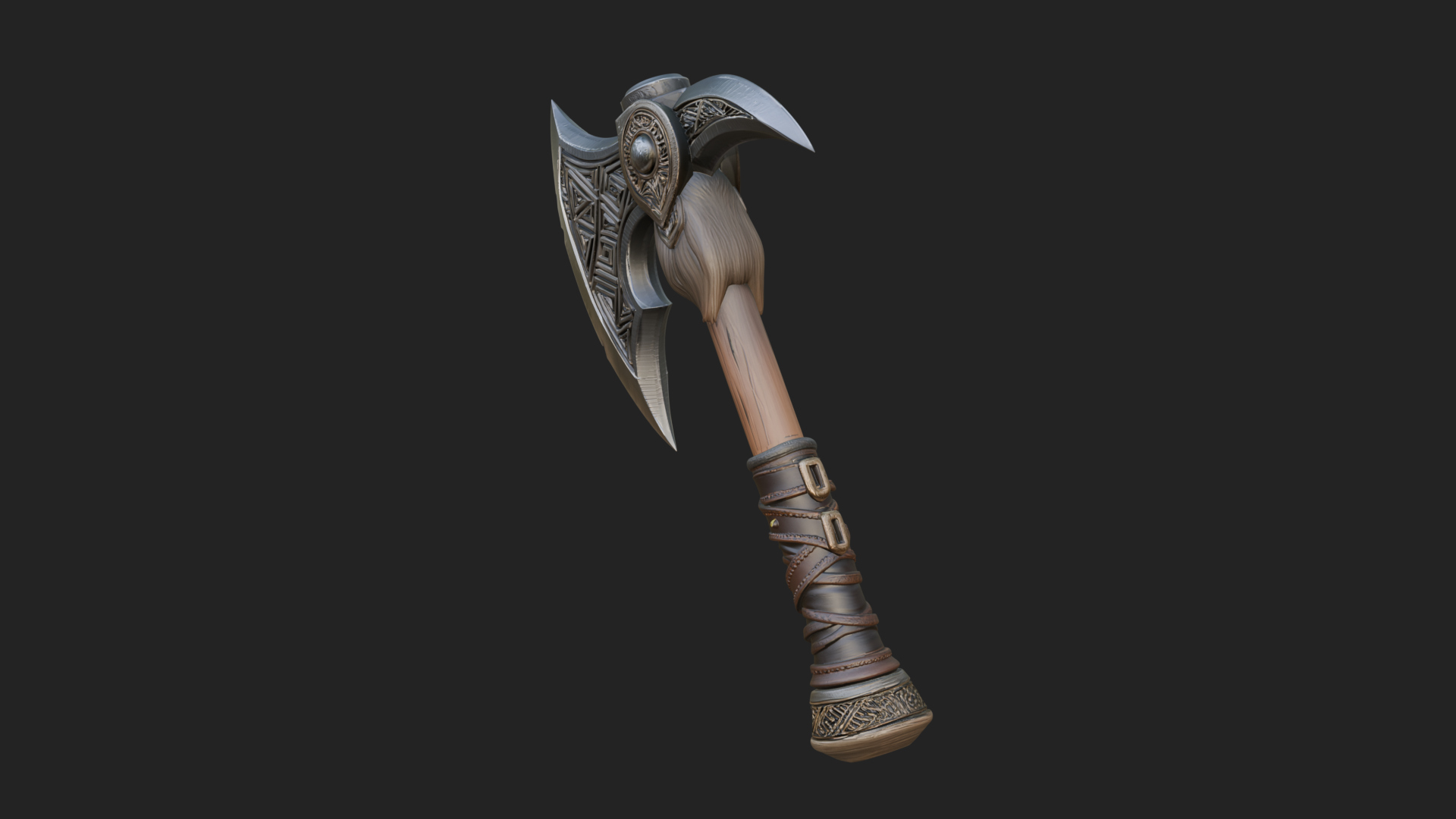 Carved Crescent Battle Axe Model Design 4 3D Print Model 3D Model