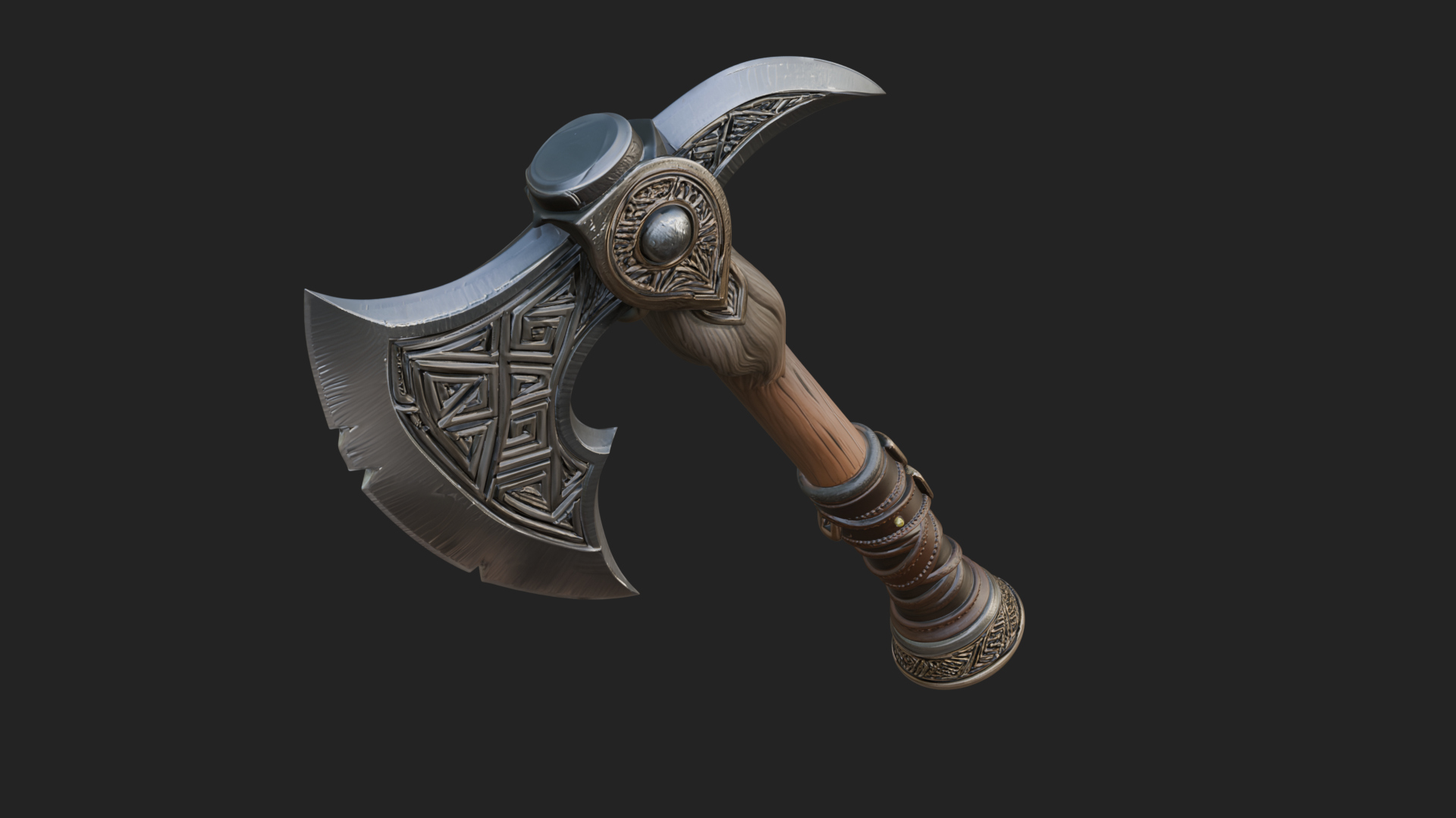 Carved Crescent Battle Axe Model Design 4 3D Print Model 3D Model