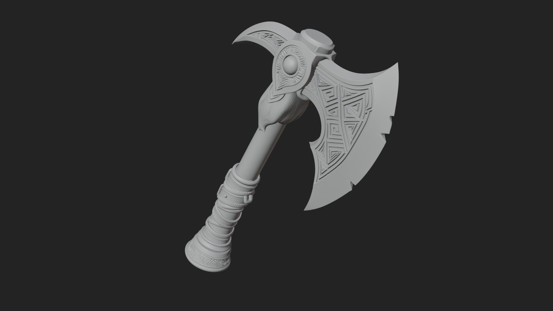 Carved Crescent Battle Axe Model Design 4 3D Print Model 3D Model