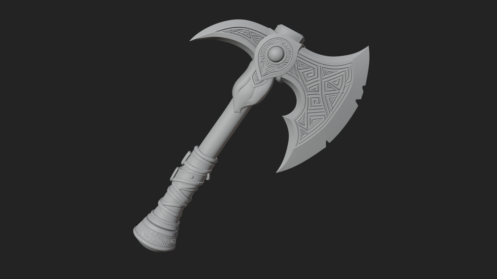 Carved Crescent Battle Axe Model Design 4 3D Print Model 3D Model