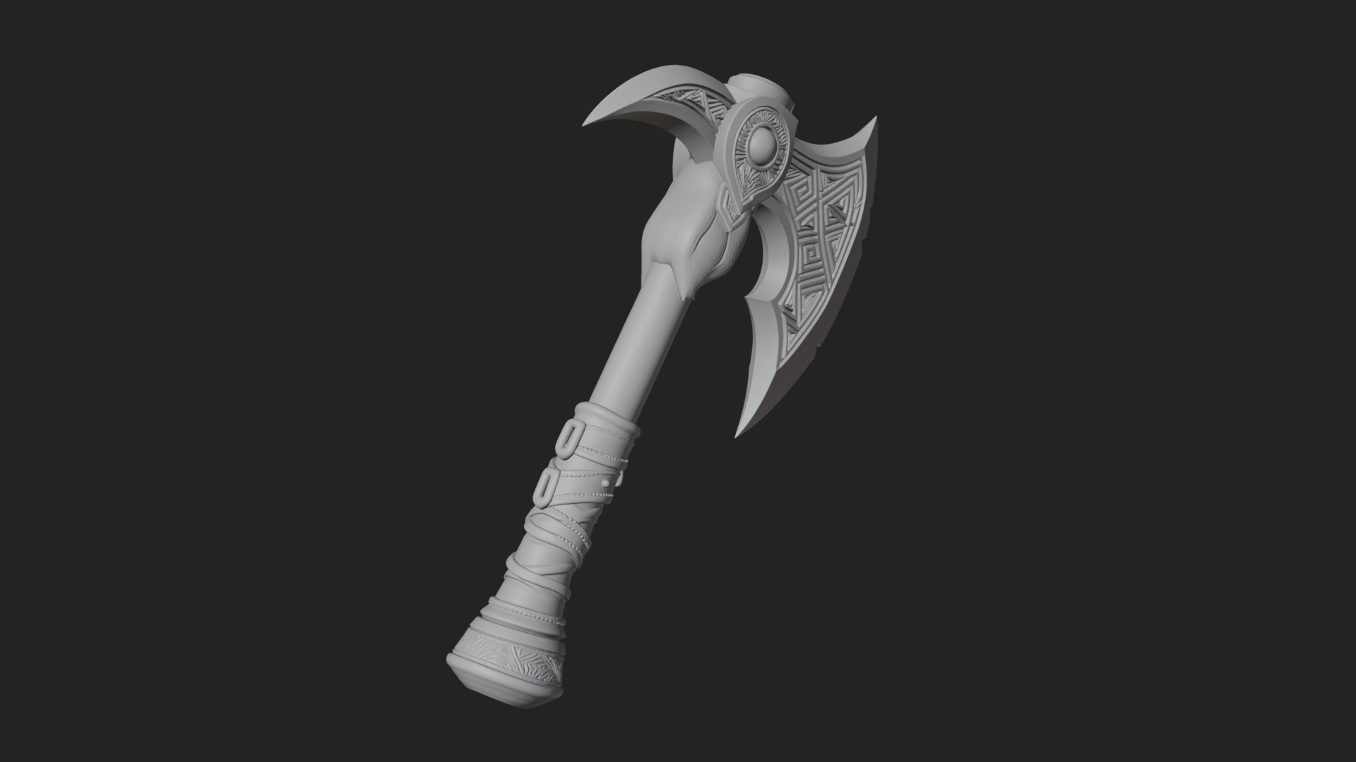 Carved Crescent Battle Axe Model Design 4 3D Print Model 3D Model